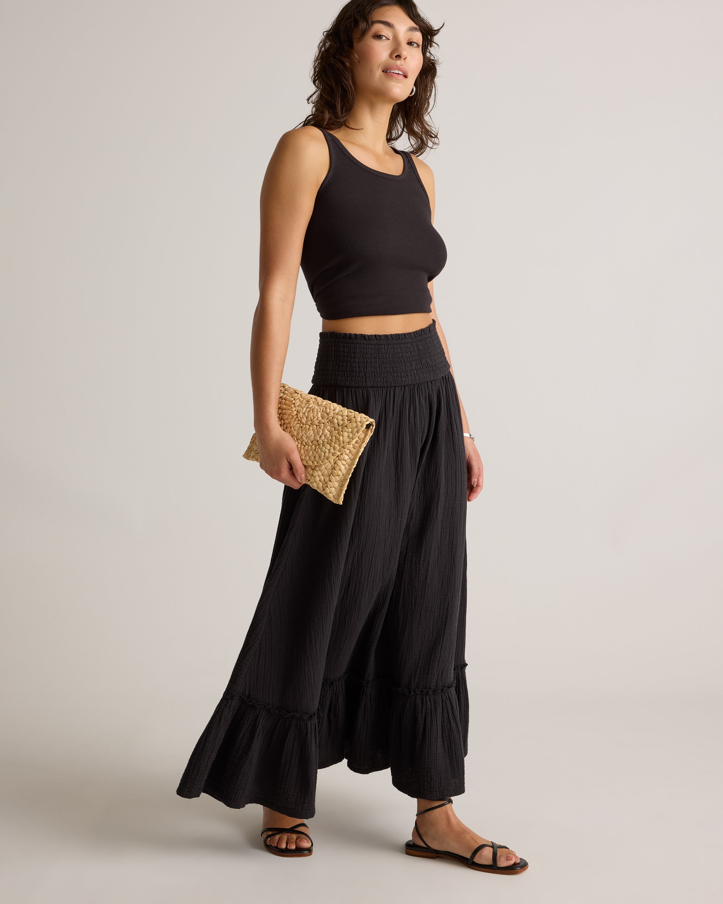 Quince Women's 100% Organic Cotton Gauze Smocked Maxi Skirt