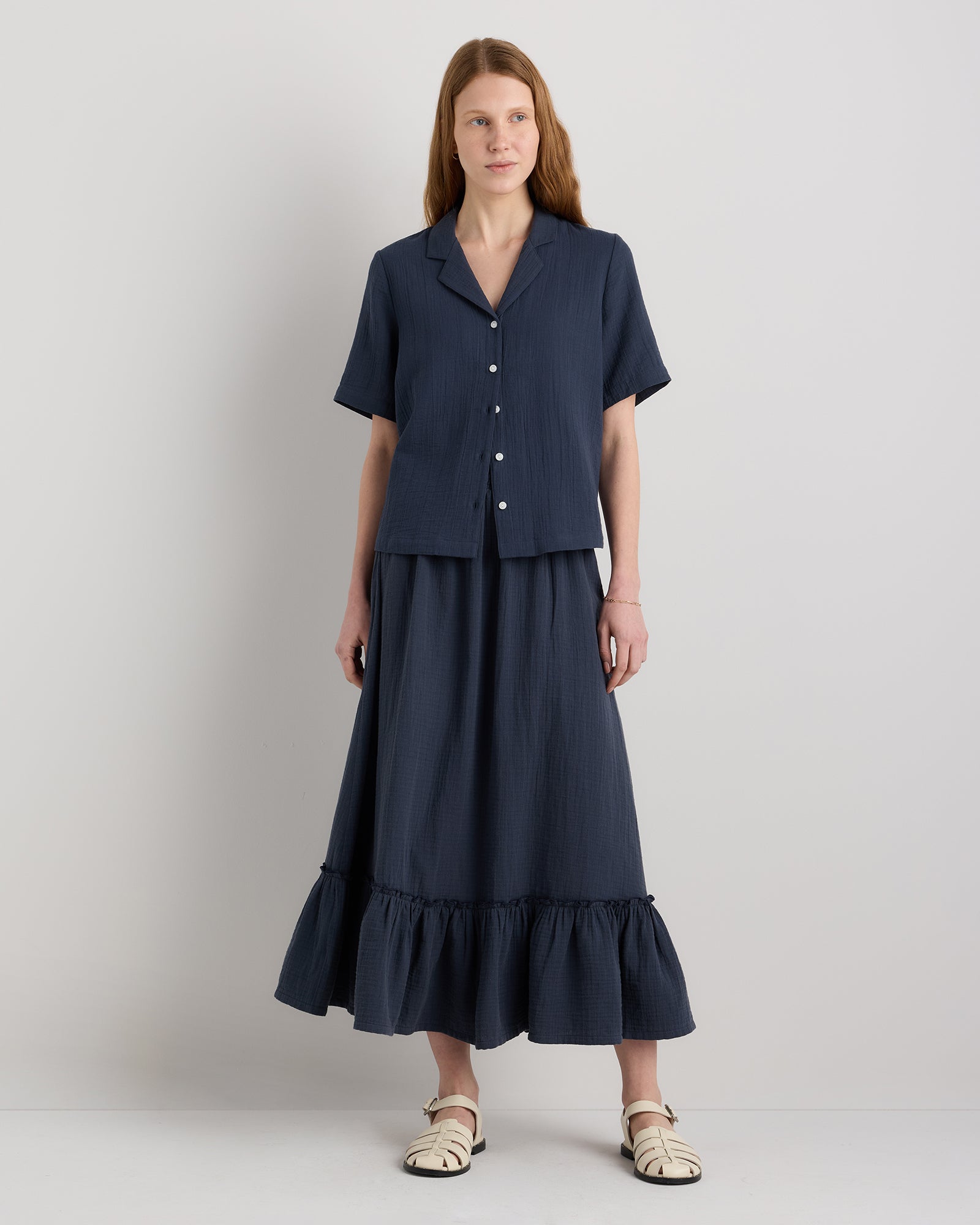 Quince Women's 100% Organic Cotton Gauze Smocked Maxi Skirt