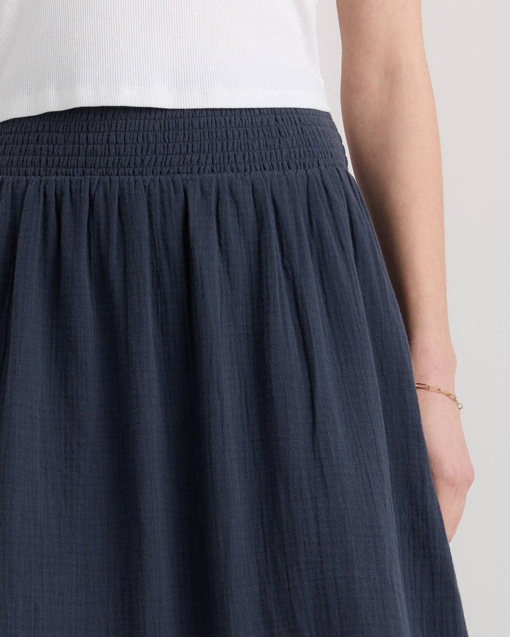 Quince Women's 100% Organic Cotton Gauze Smocked Maxi Skirt