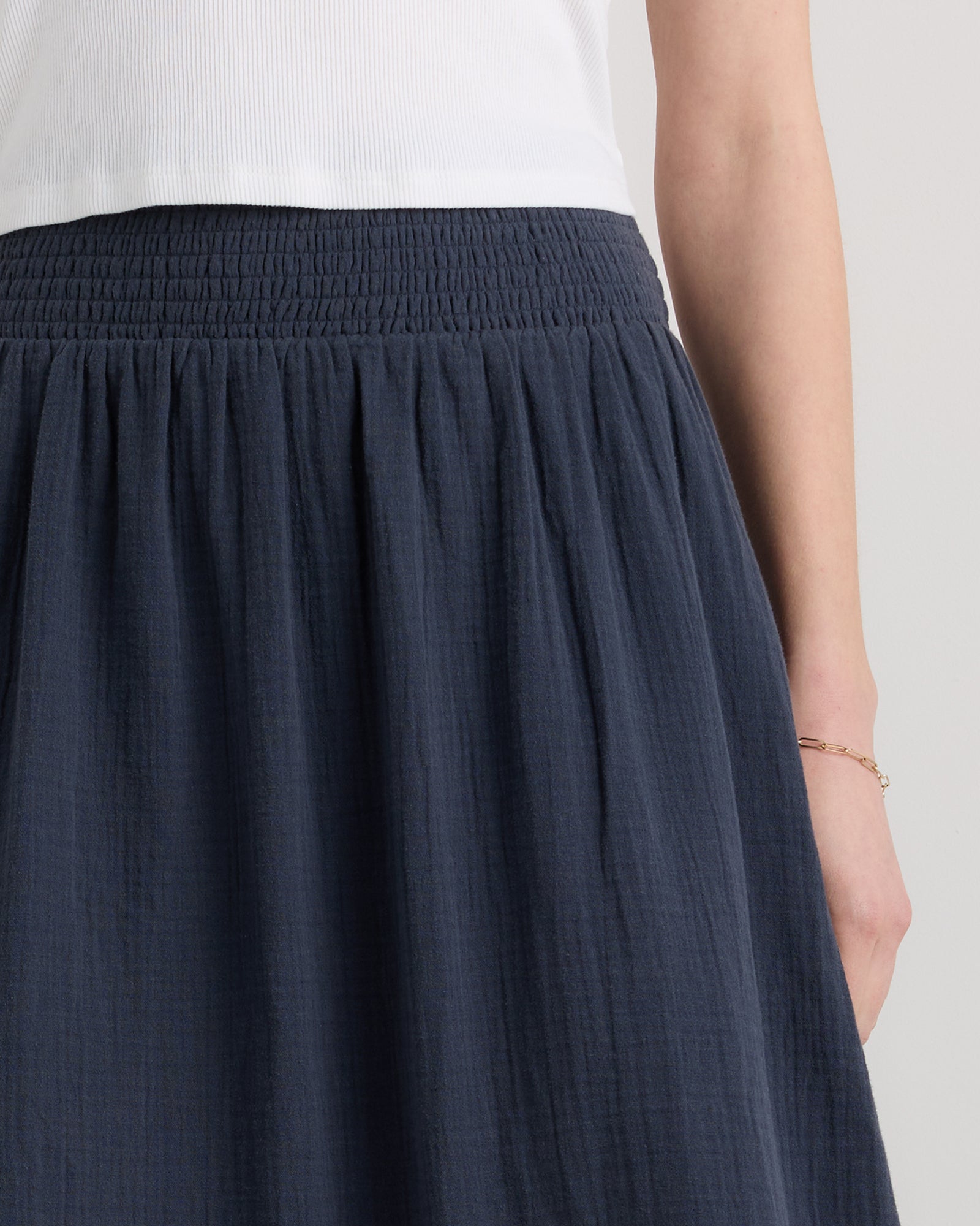 Quince Women's 100% Organic Cotton Gauze Smocked Maxi Skirt