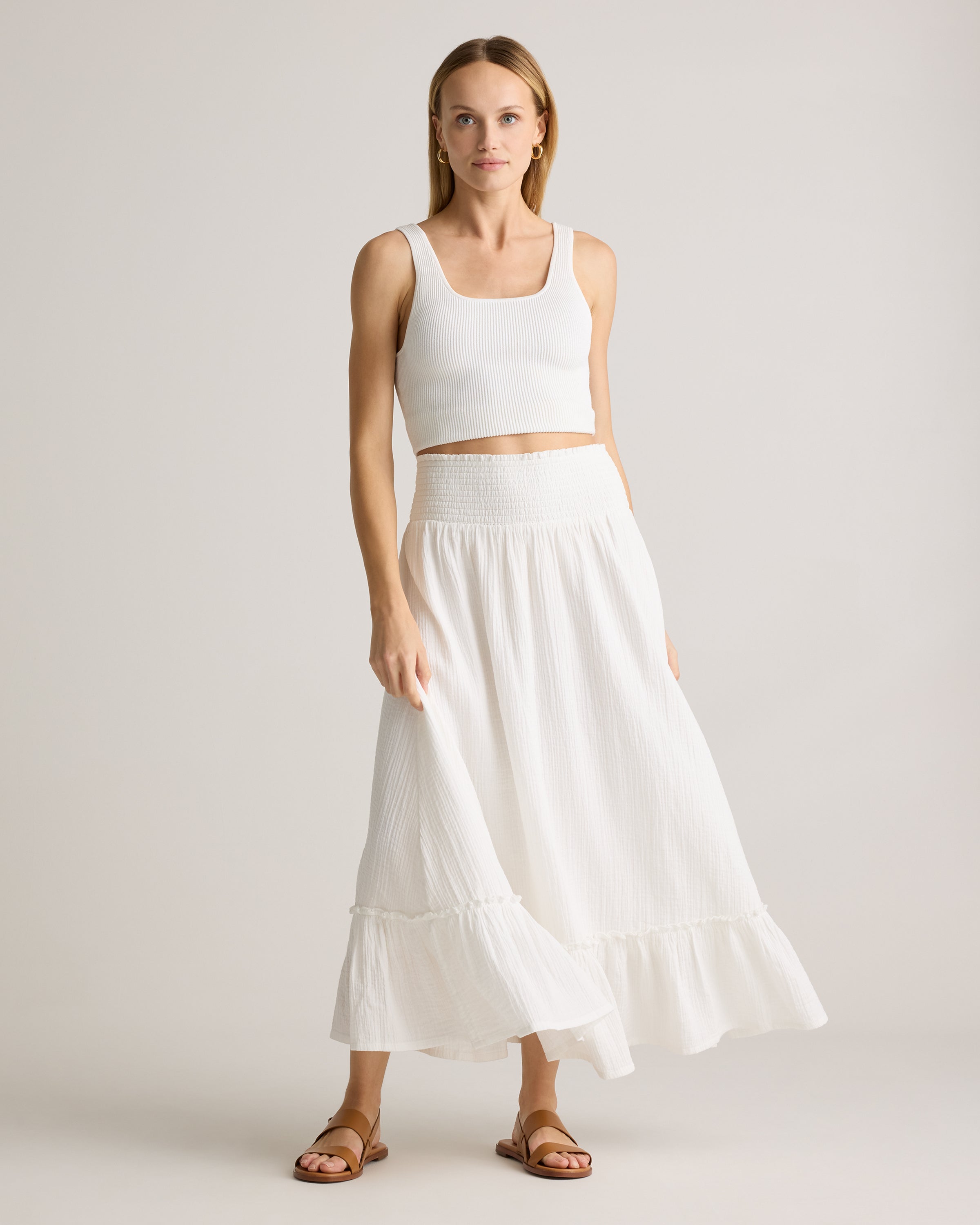 Quince Women's 100% Organic Cotton Gauze Smocked Maxi Skirt