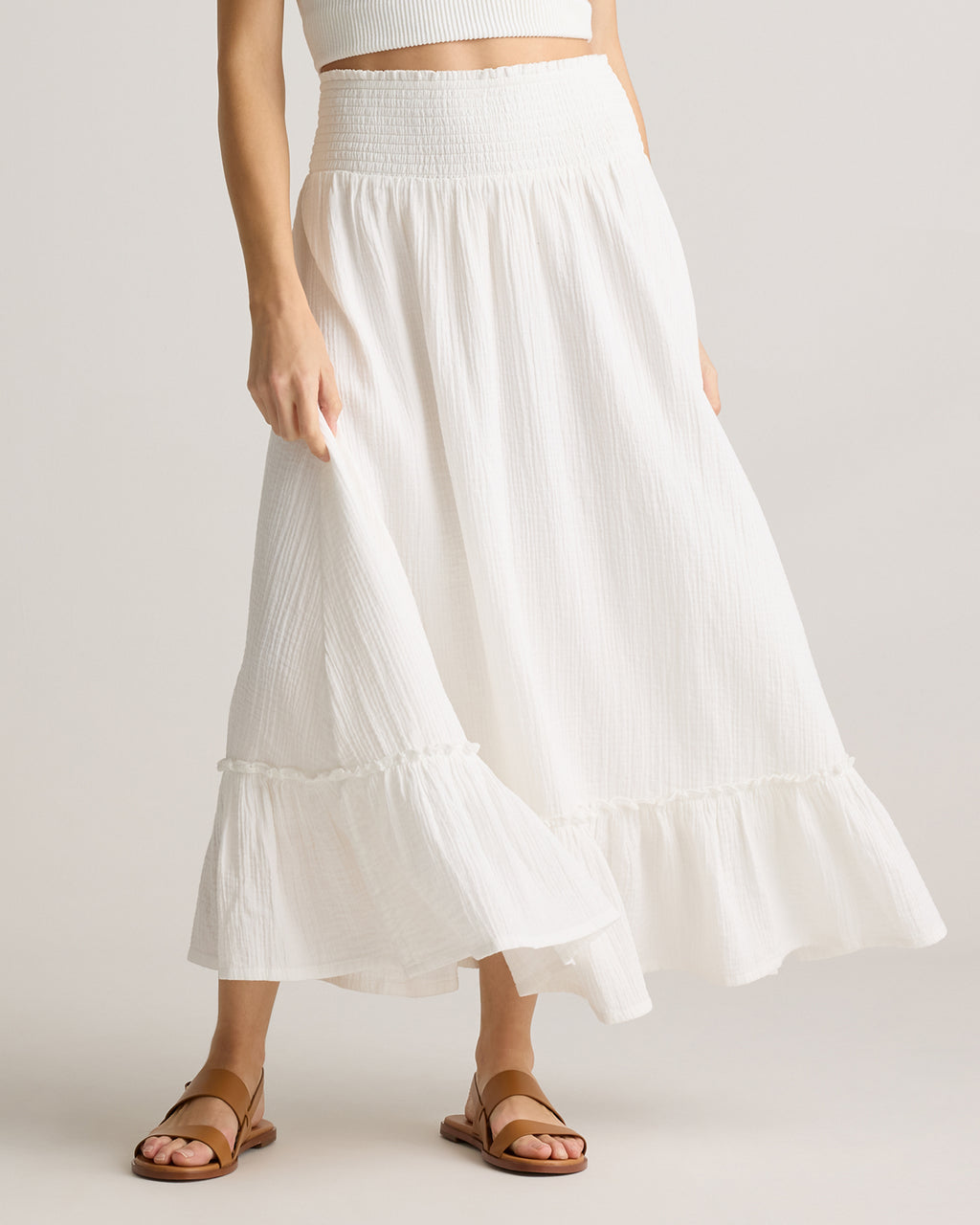 Quince Women's 100% Organic Cotton Gauze Smocked Maxi Skirt