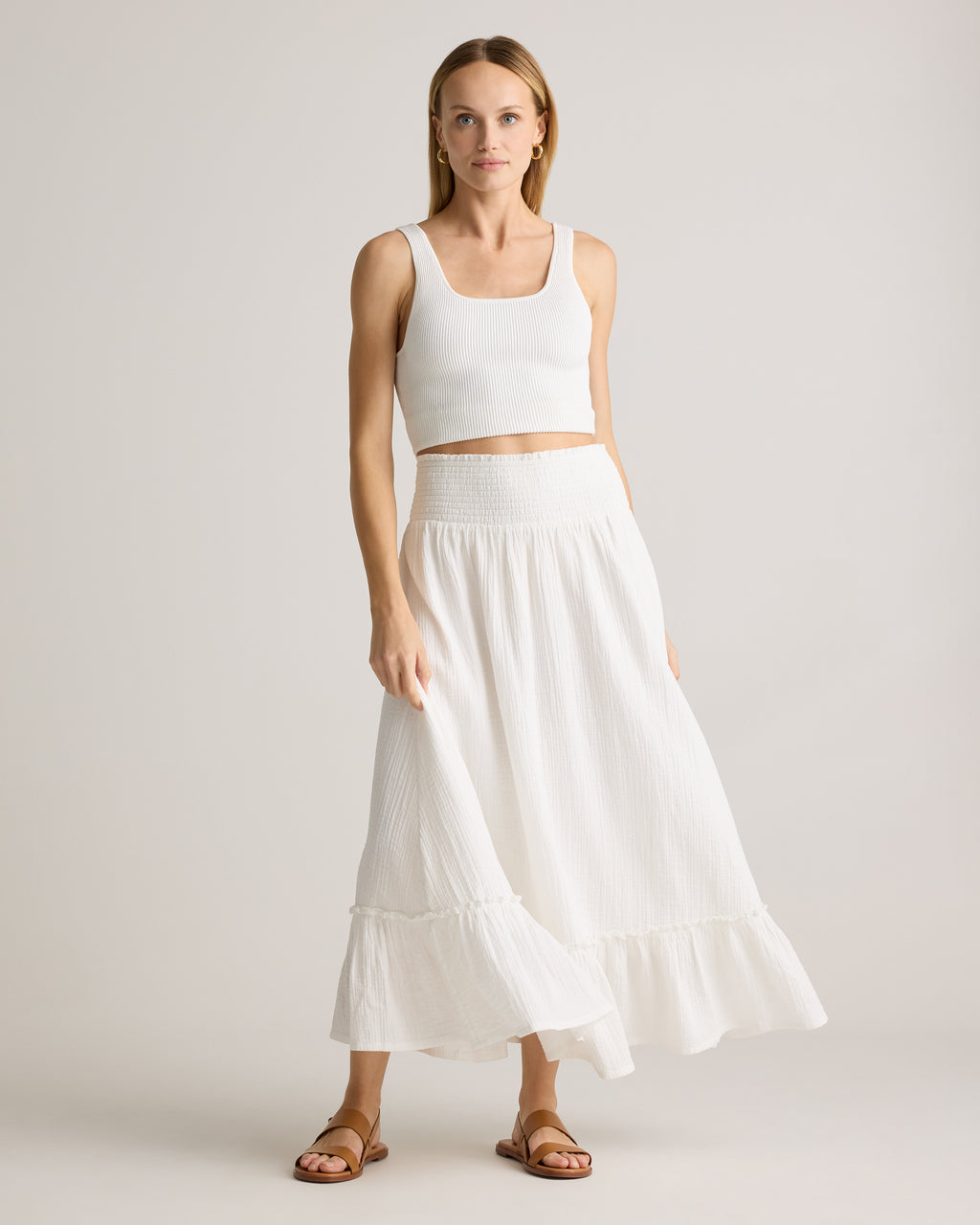 Quince Women's 100% Organic Cotton Gauze Smocked Maxi Skirt