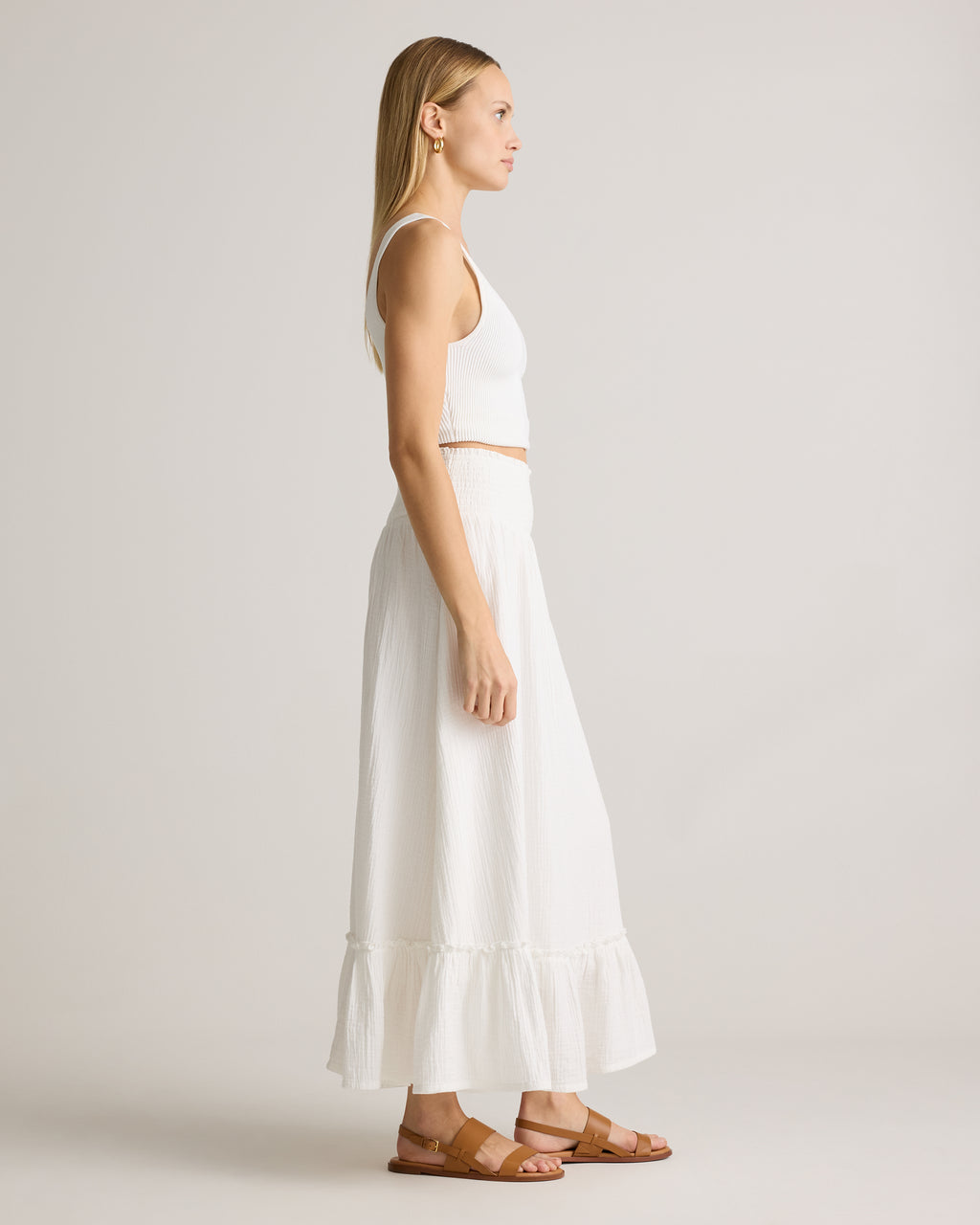 Quince Women's 100% Organic Cotton Gauze Smocked Maxi Skirt