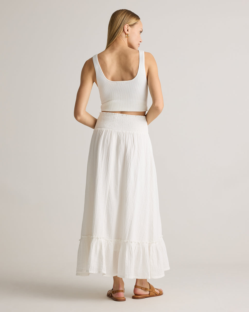 Quince Women's 100% Organic Cotton Gauze Smocked Maxi Skirt