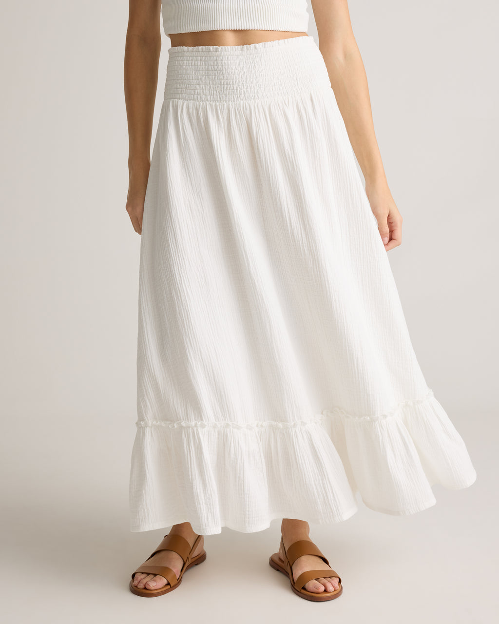 Quince Women's 100% Organic Cotton Gauze Smocked Maxi Skirt