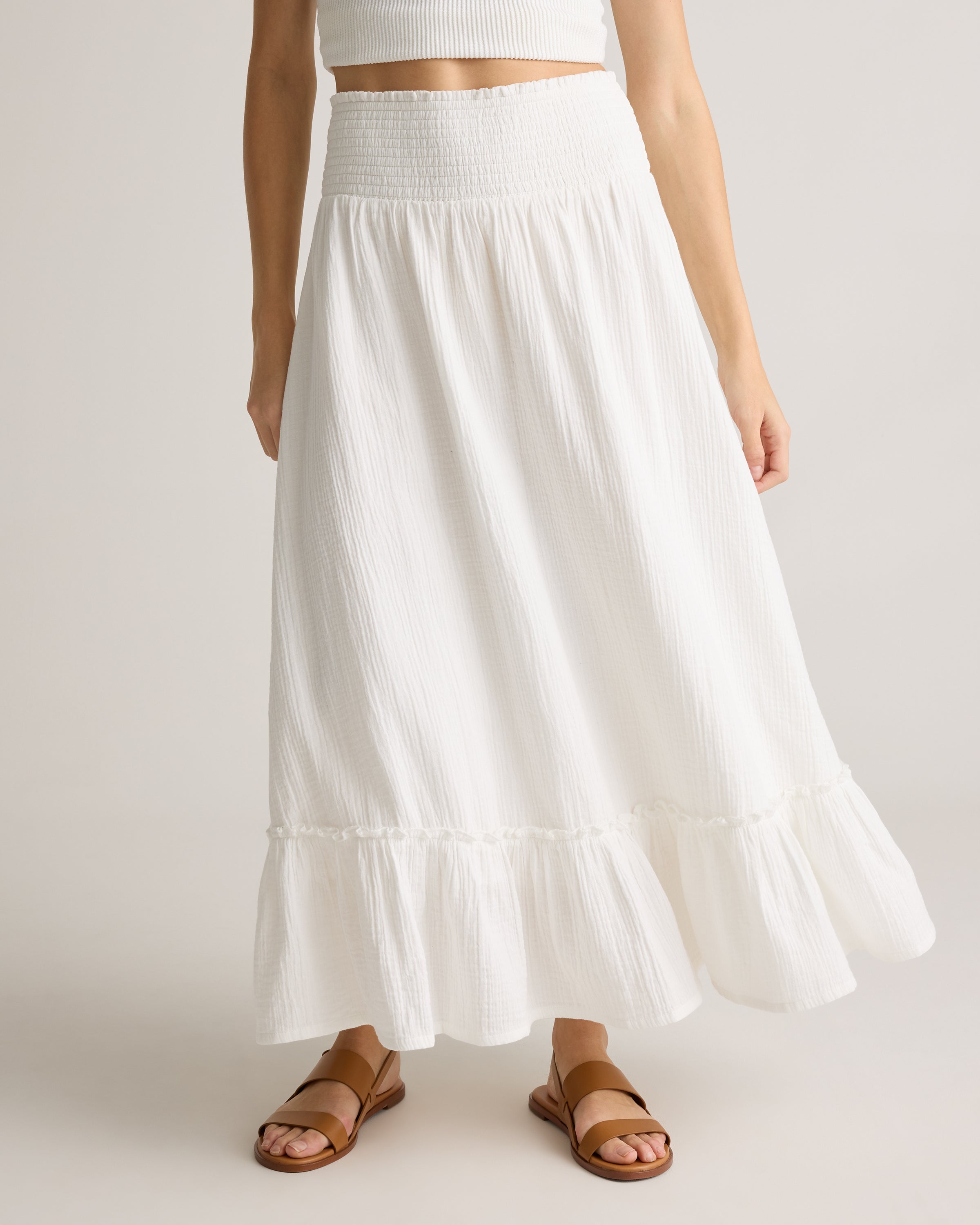 Quince Women's 100% Organic Cotton Gauze Smocked Maxi Skirt