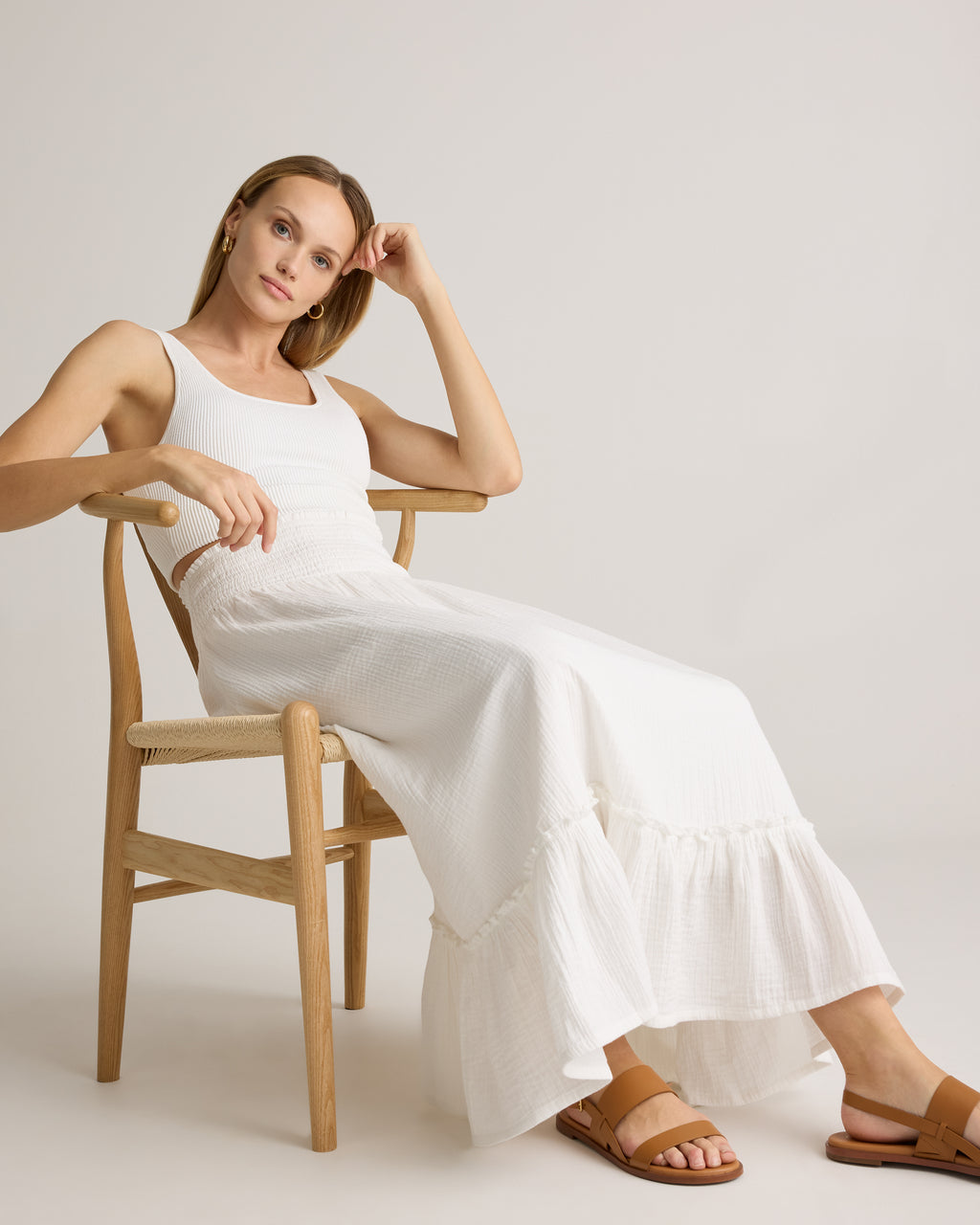 Quince Women's 100% Organic Cotton Gauze Smocked Maxi Skirt