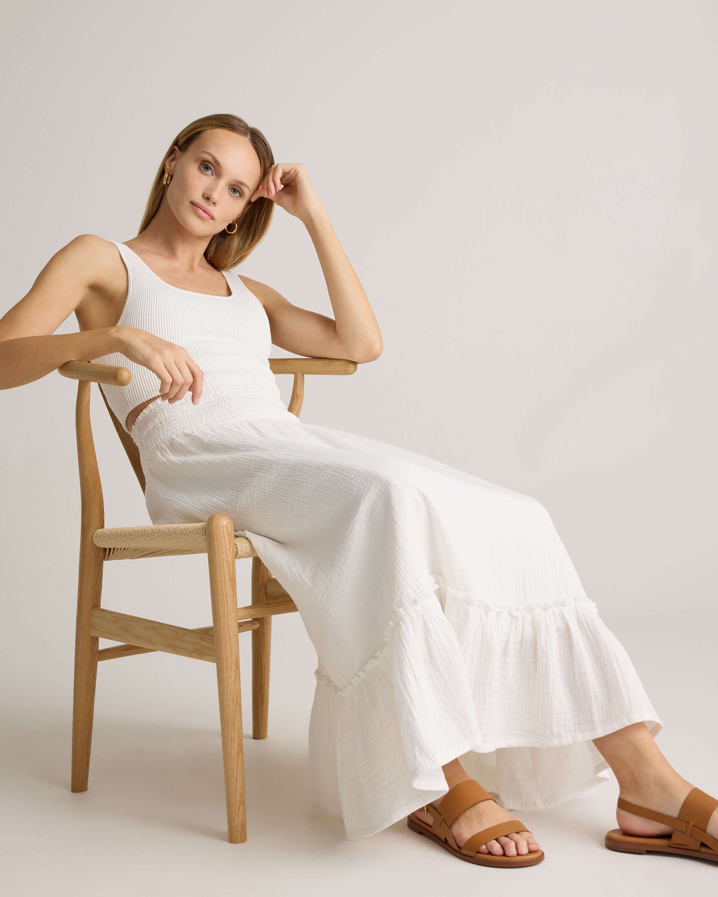 Quince Women's 100% Organic Cotton Gauze Smocked Maxi Skirt