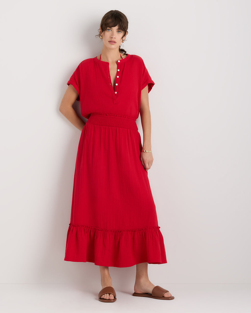 Quince Women's 100% Organic Cotton Gauze Smocked Maxi Skirt