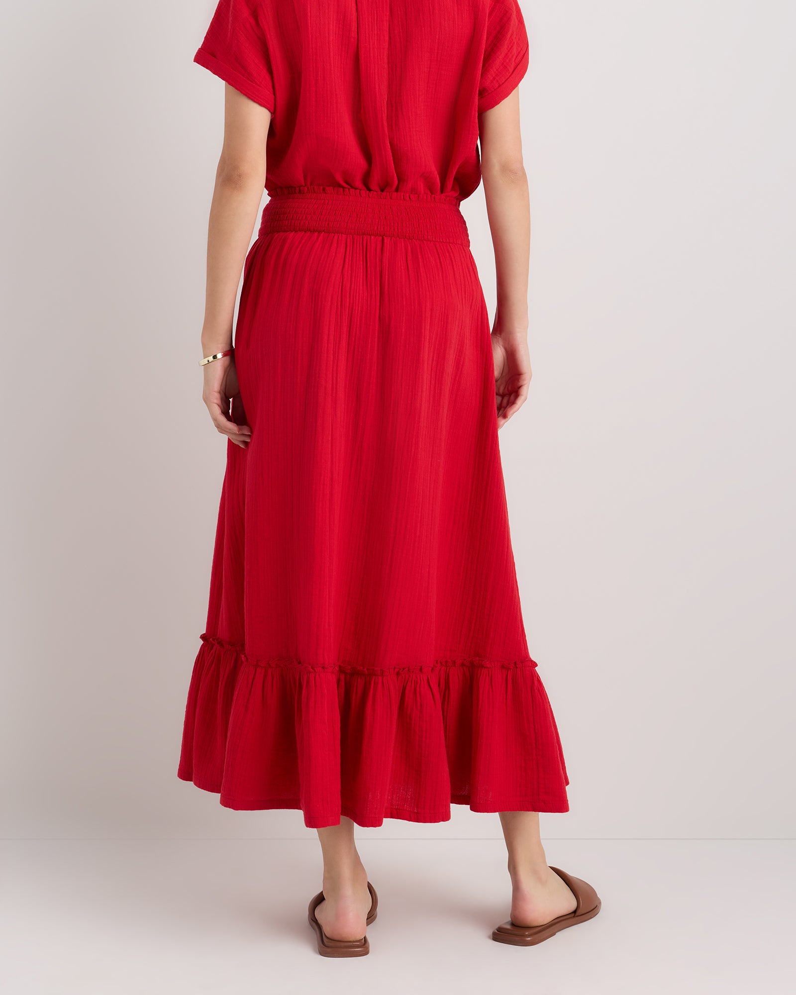 Quince Women's 100% Organic Cotton Gauze Smocked Maxi Skirt