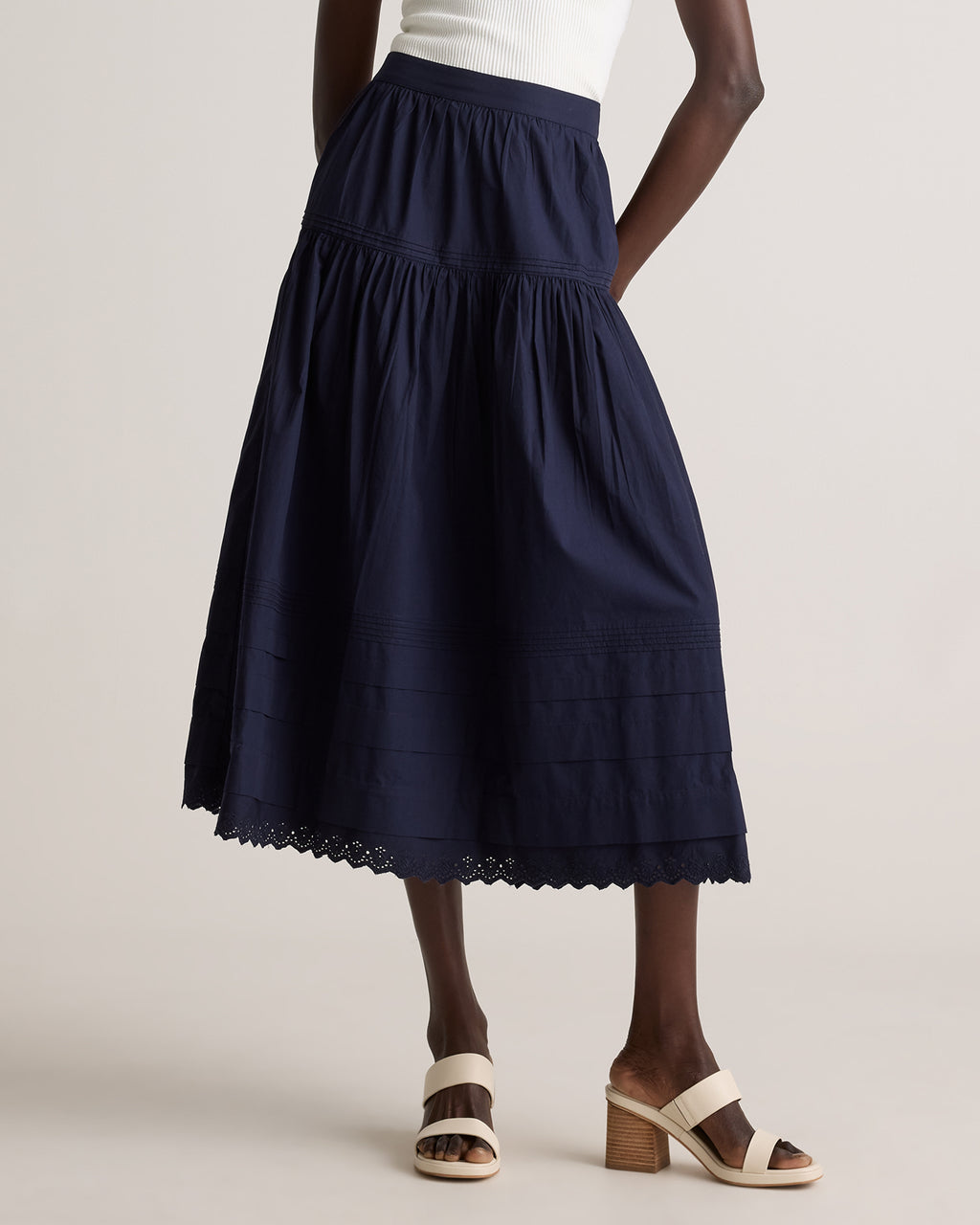 Quince Women's 100% Organic Cotton Poplin Pintuck Maxi Skirt