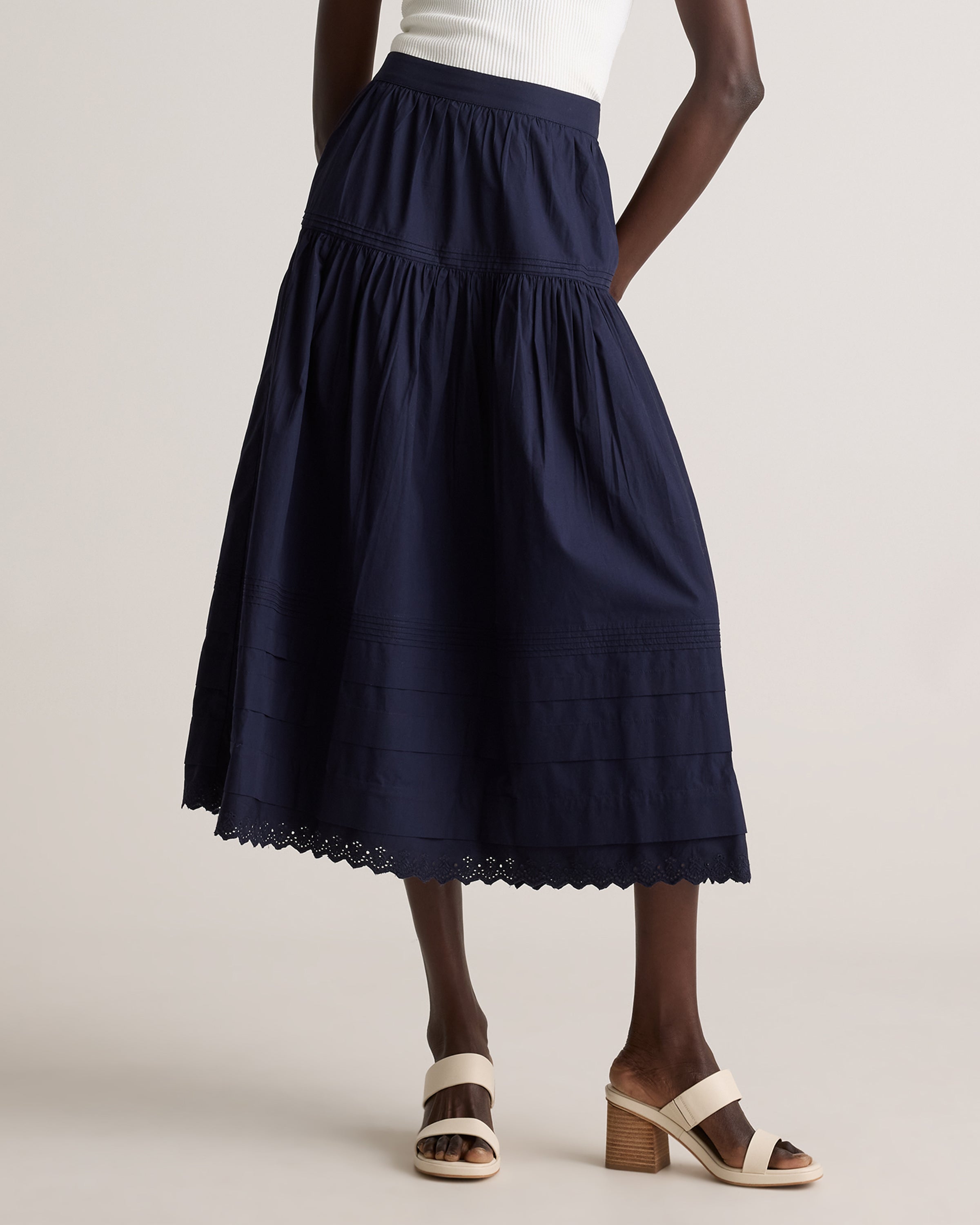 Quince Women's 100% Organic Cotton Poplin Pintuck Maxi Skirt