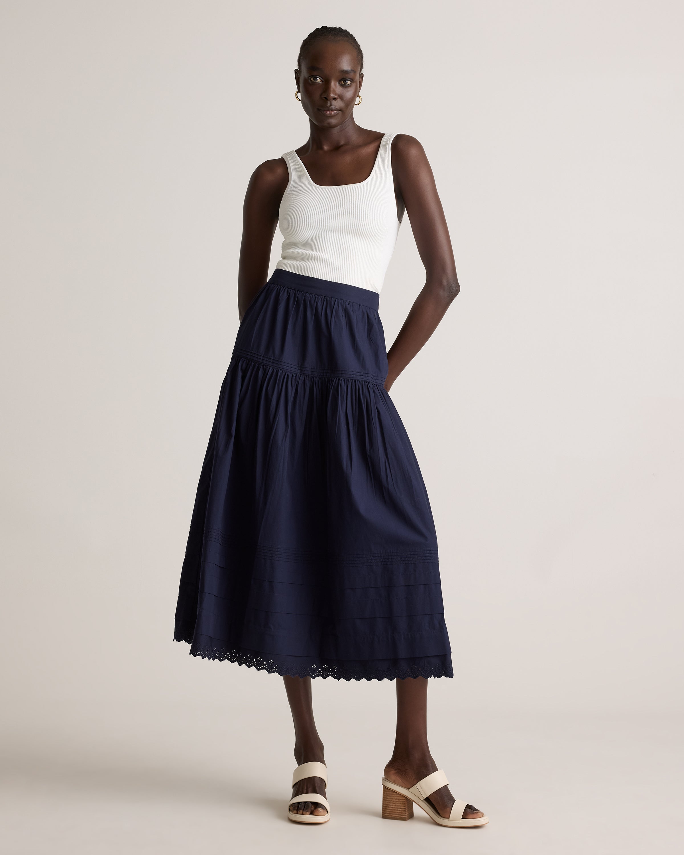 Quince Women's 100% Organic Cotton Poplin Pintuck Maxi Skirt