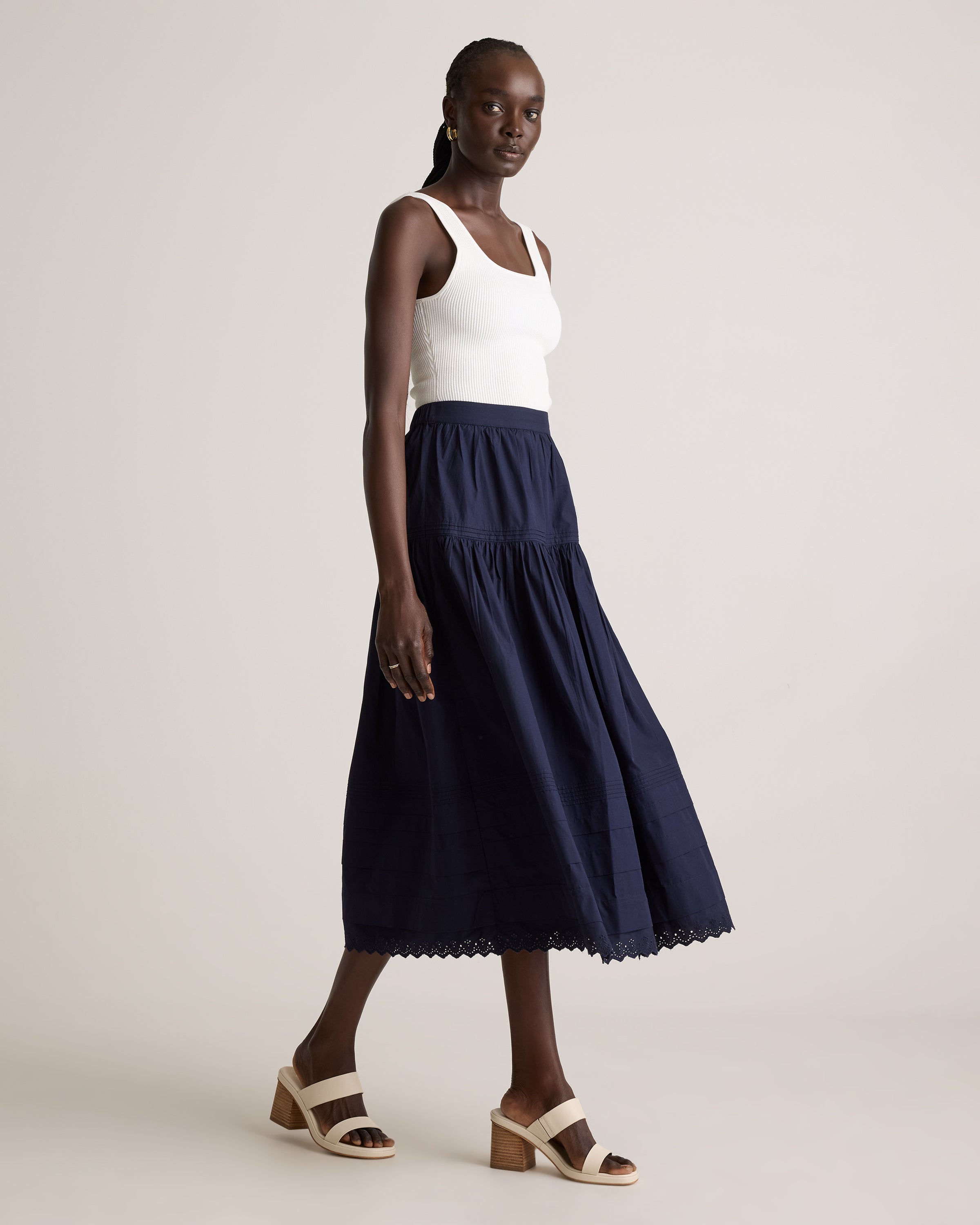 Quince Women's 100% Organic Cotton Poplin Pintuck Maxi Skirt