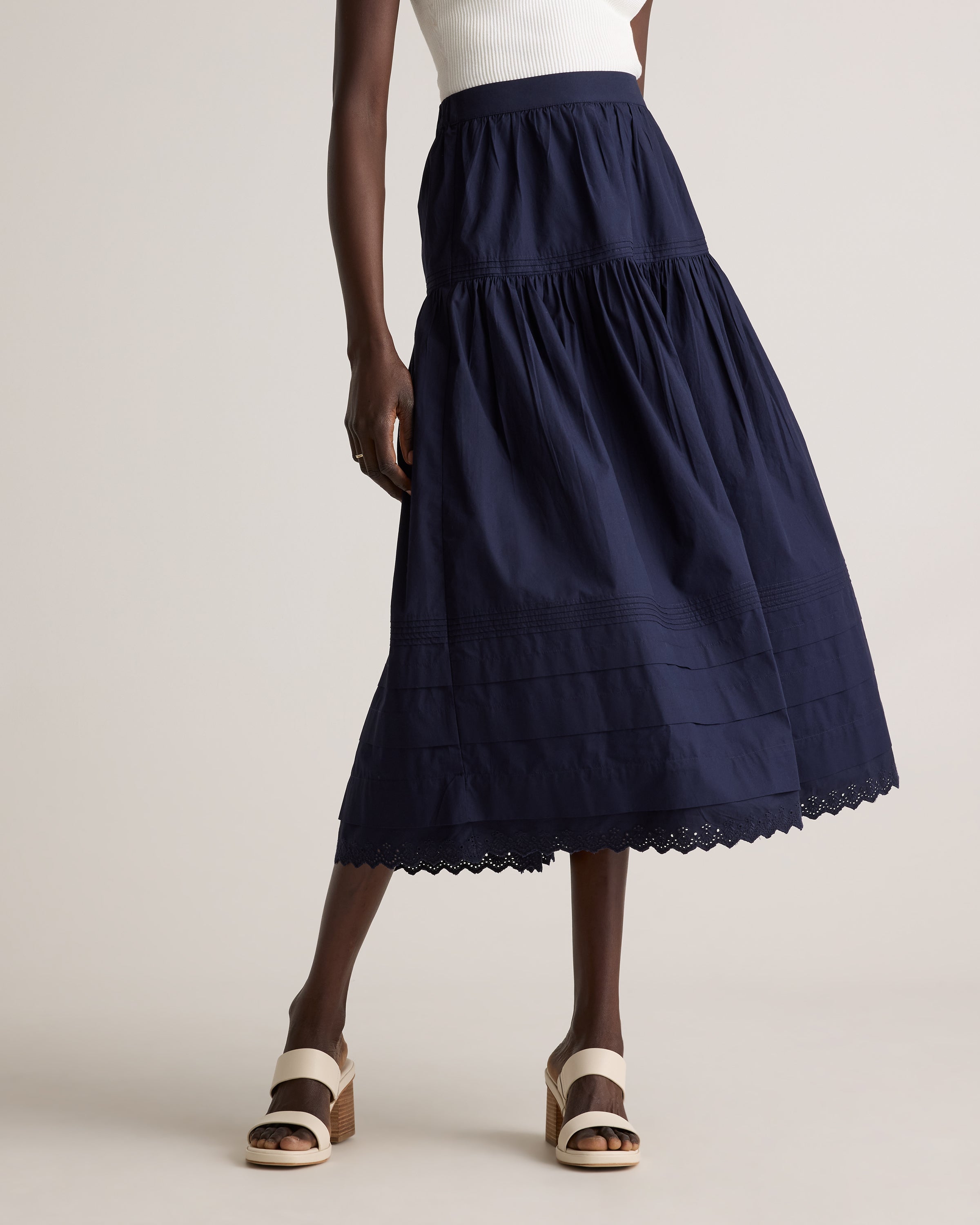Quince Women's 100% Organic Cotton Poplin Pintuck Maxi Skirt
