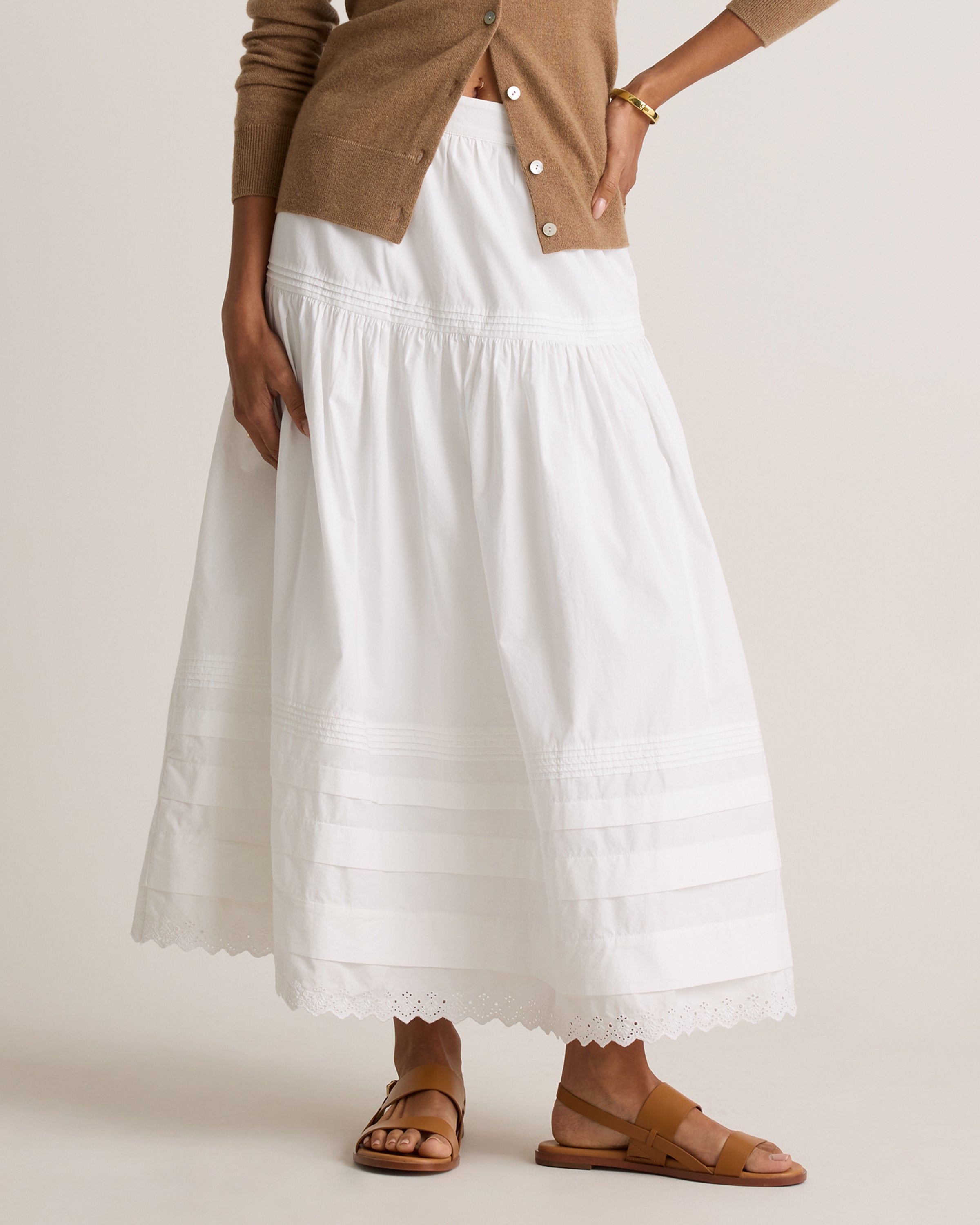 Quince Women's 100% Organic Cotton Poplin Pintuck Maxi Skirt