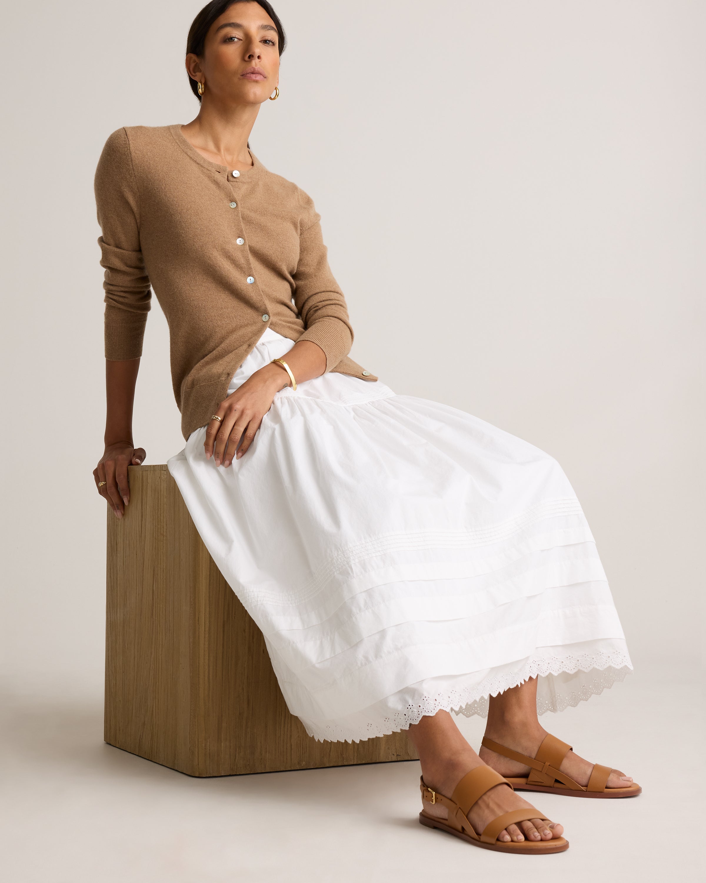 Quince Women's 100% Organic Cotton Poplin Pintuck Maxi Skirt