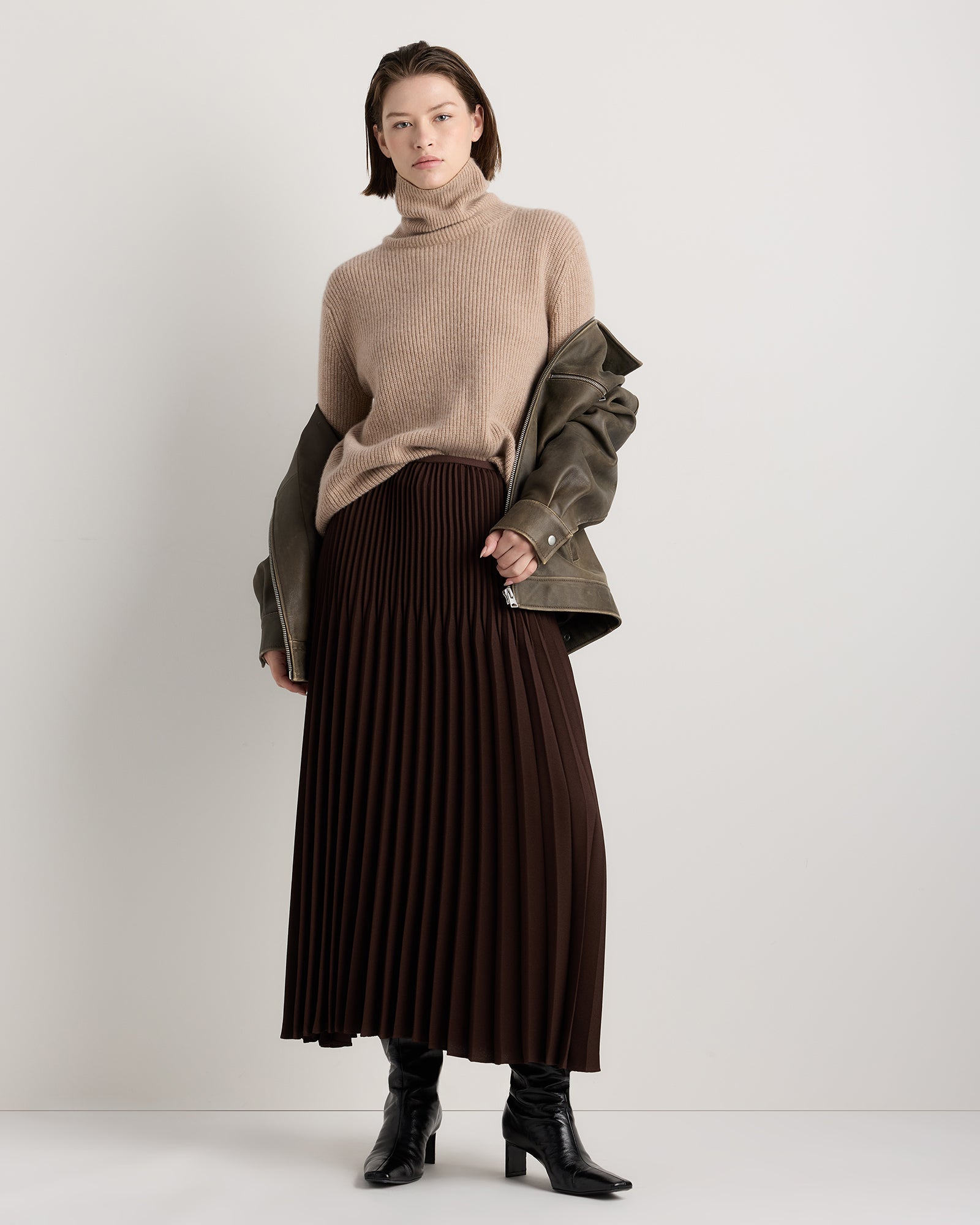 Quince Women's 100% Recycled Polyester Pleated Matte Midi Skirt