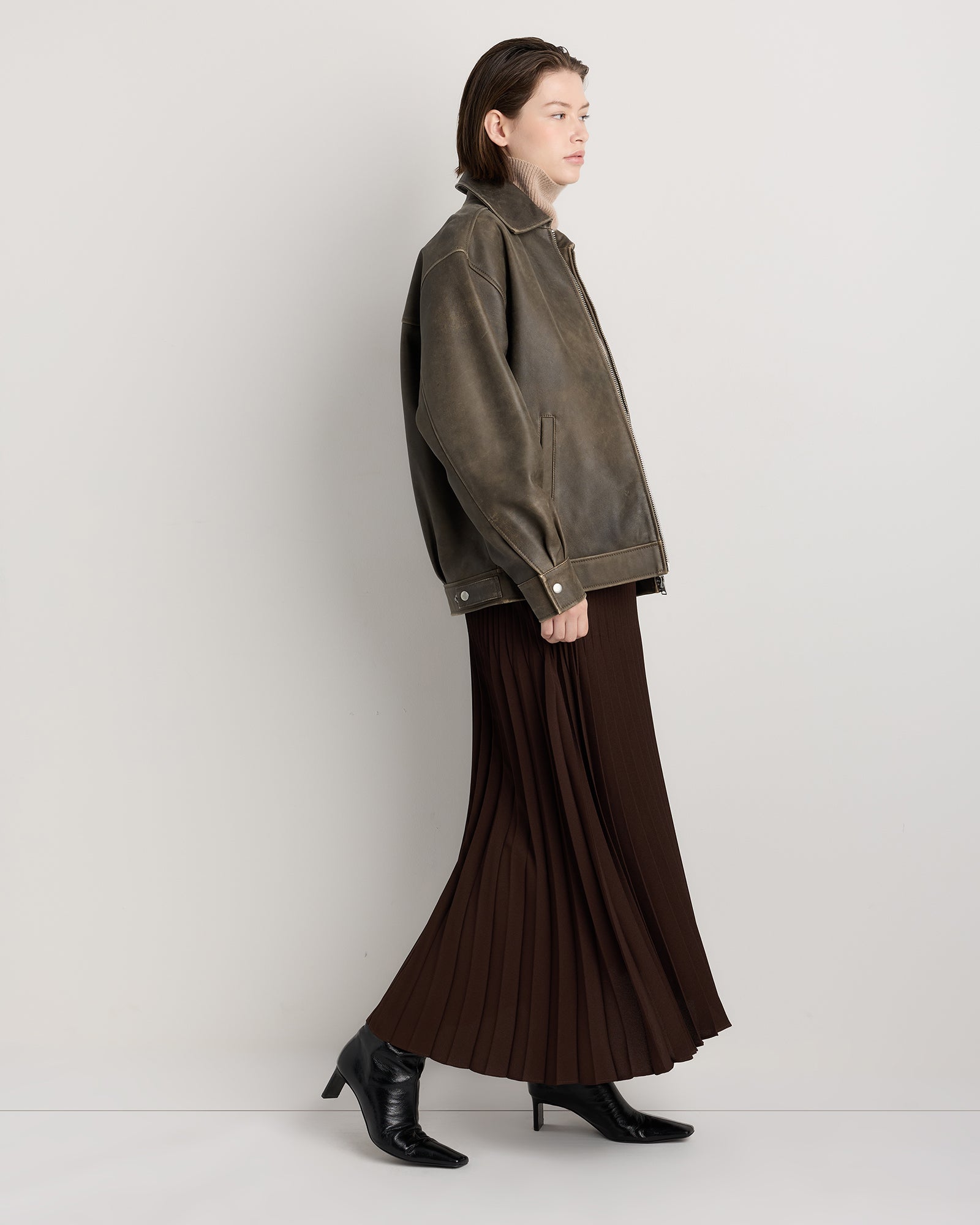 Quince Women's 100% Recycled Polyester Pleated Matte Midi Skirt