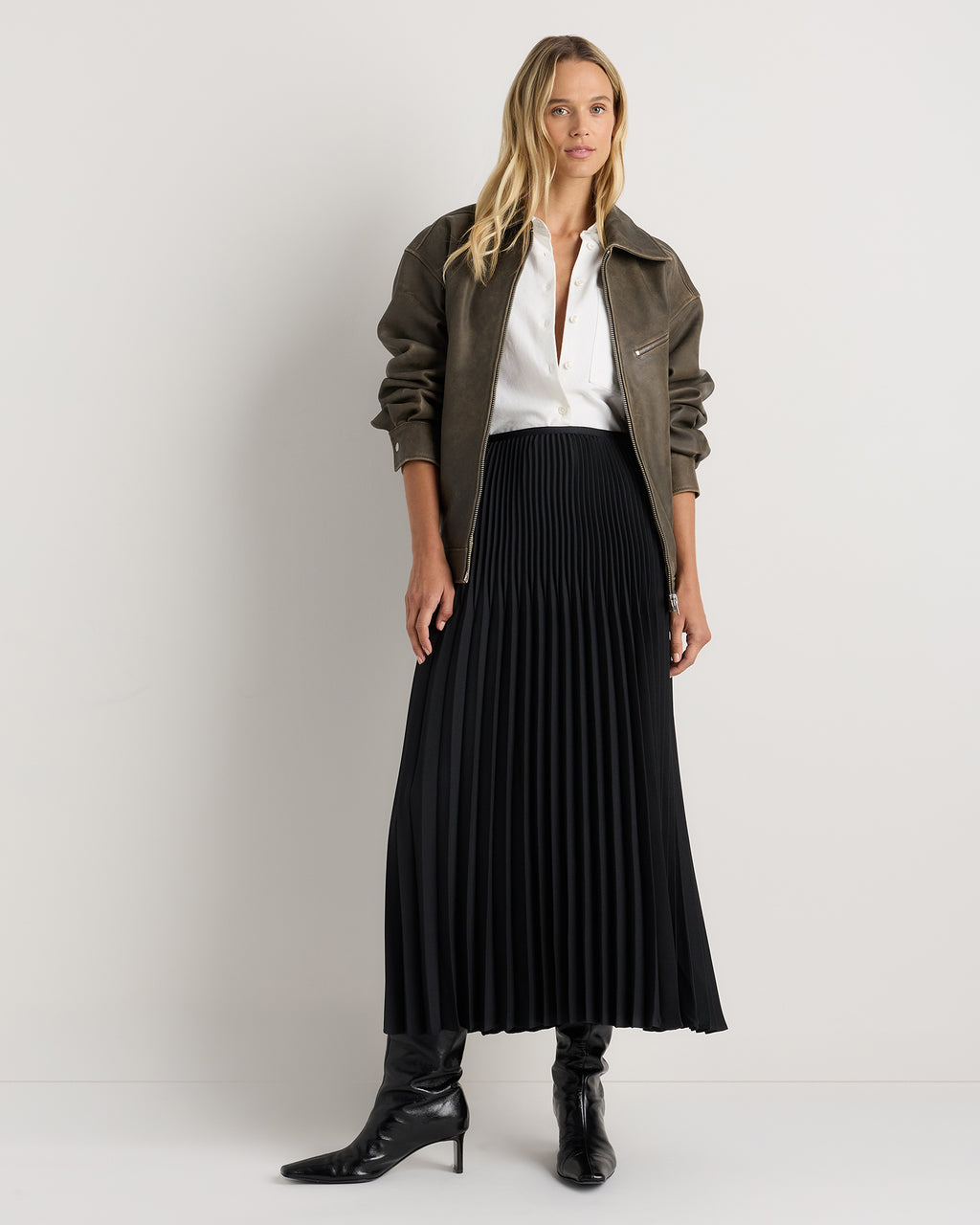 Quince Women's Pleated Matte Midi Skirt