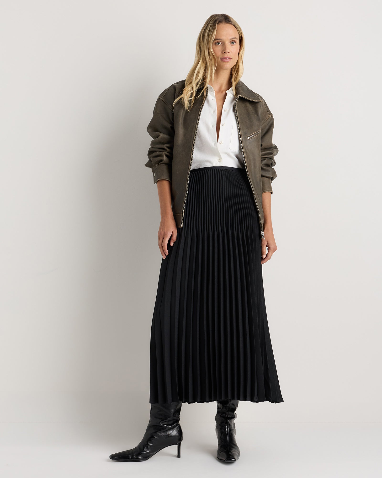 Quince Women's Pleated Matte Midi Skirt