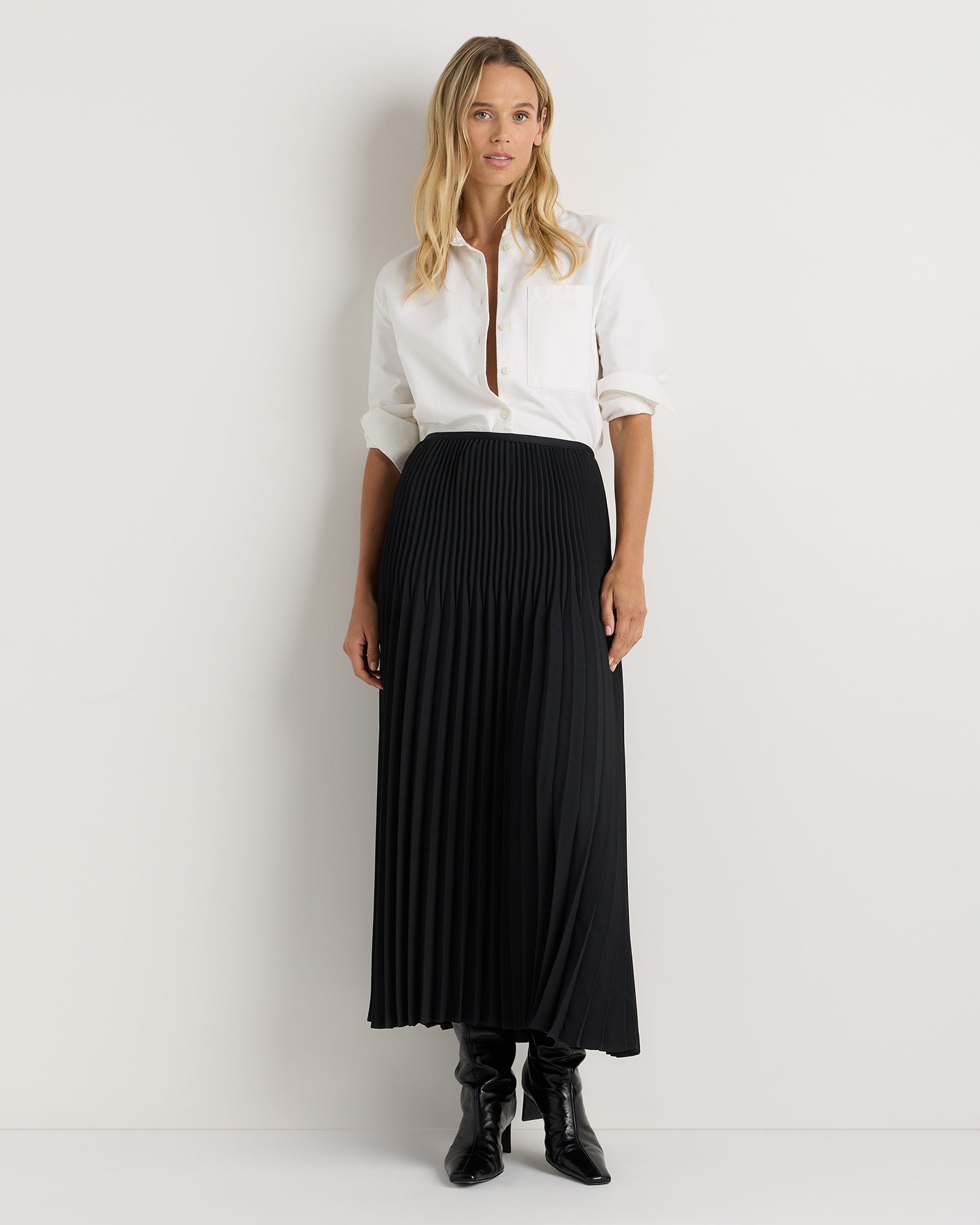 Quince Women's Pleated Matte Midi Skirt