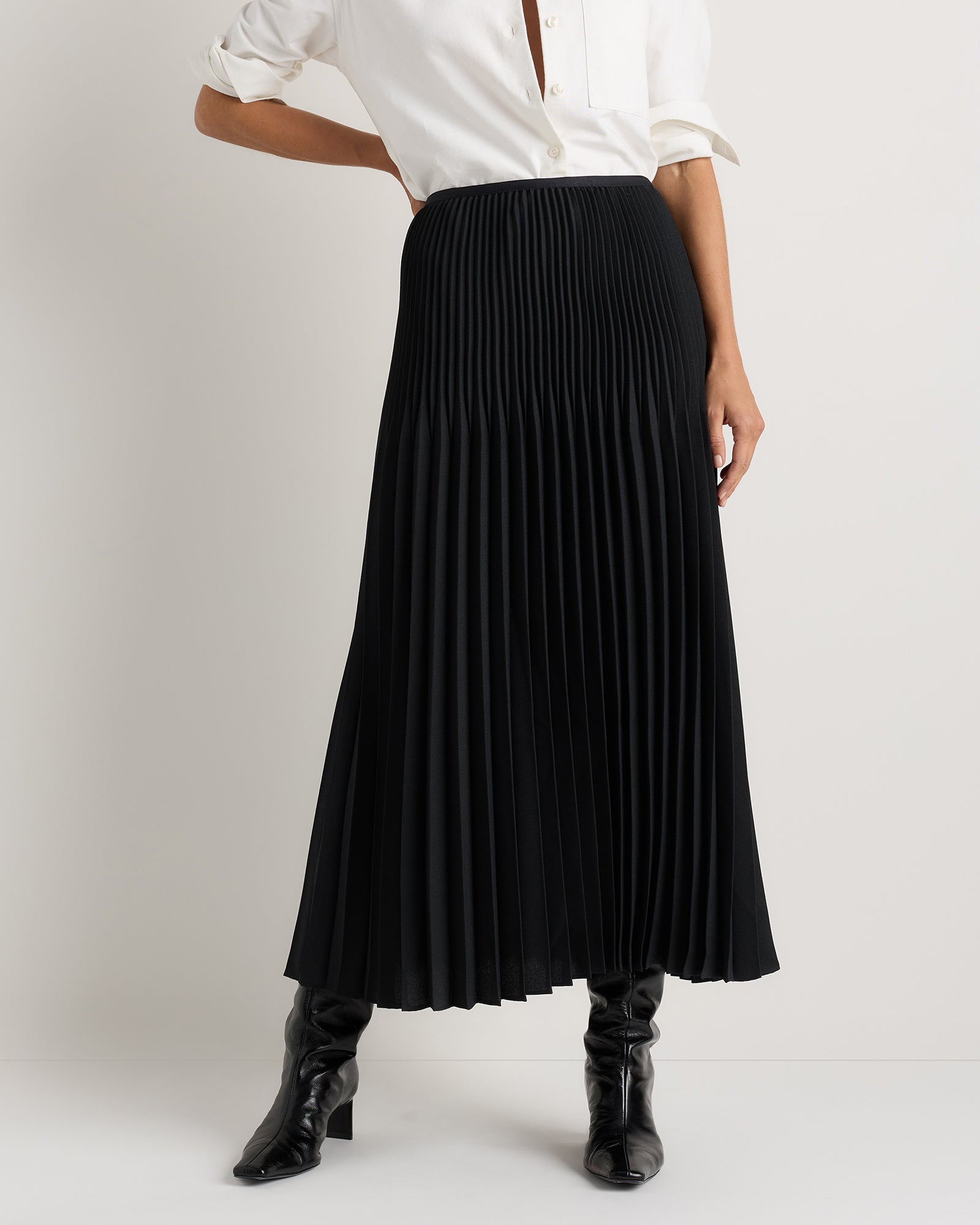 Quince Women's 100% Recycled Polyester Pleated Matte Midi Skirt