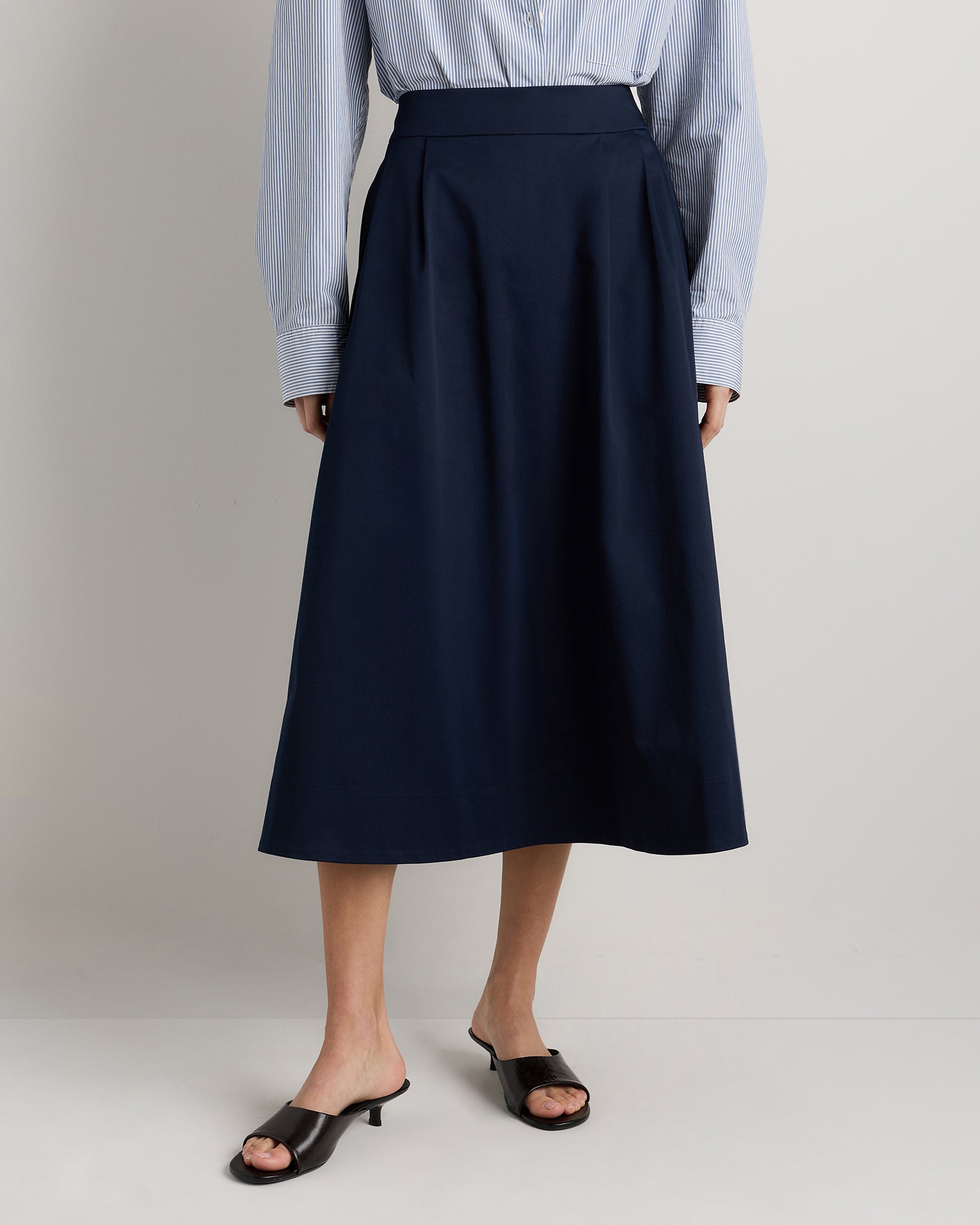 Quince Women's Organic Cotton Sateen A-Line Midi Skirt