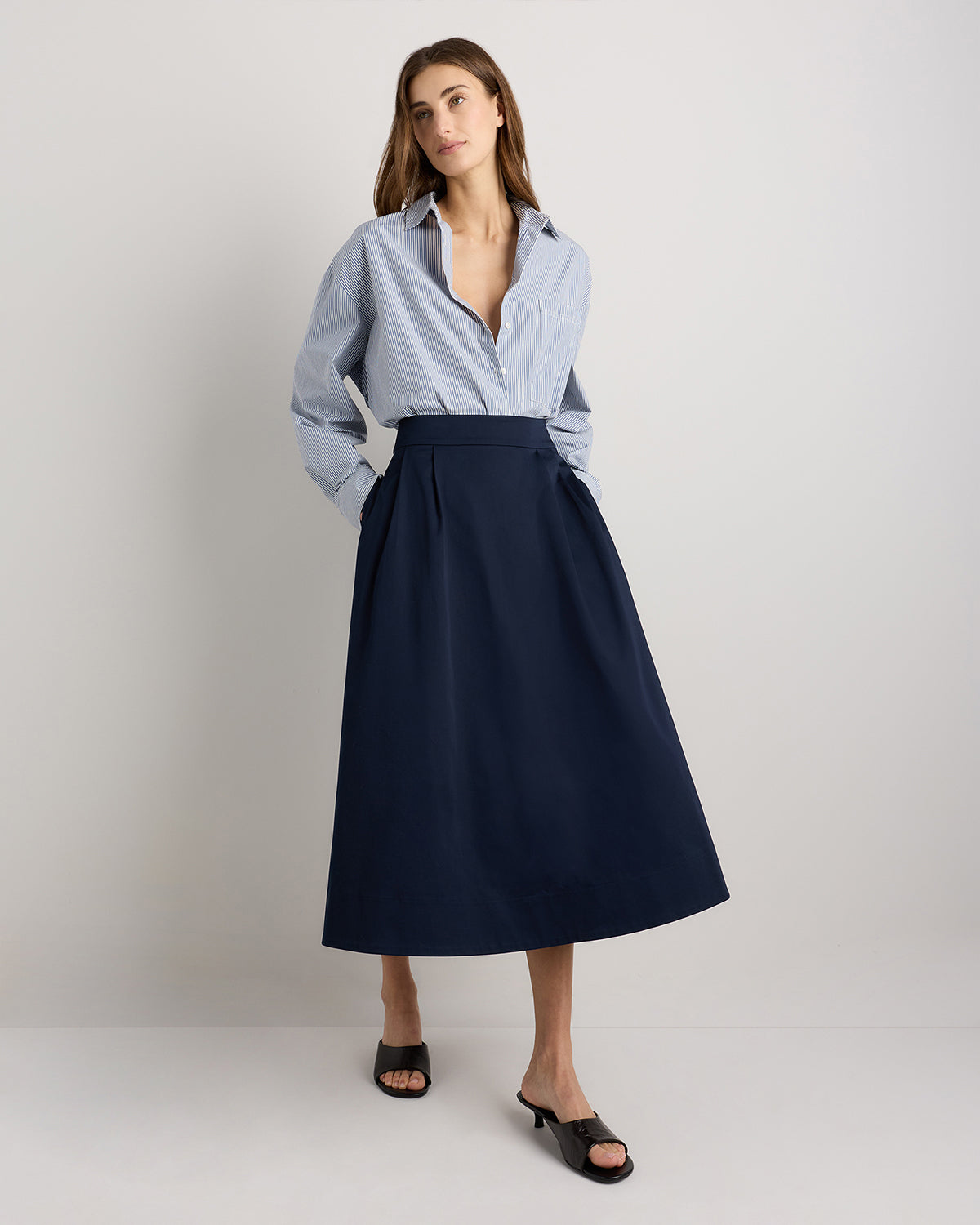 Quince Women's Organic Cotton Sateen A-Line Midi Skirt