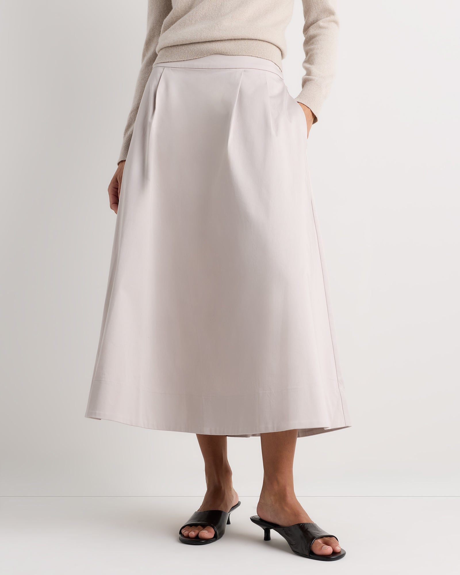 Quince Women's Organic Cotton Sateen A-Line Midi Skirt