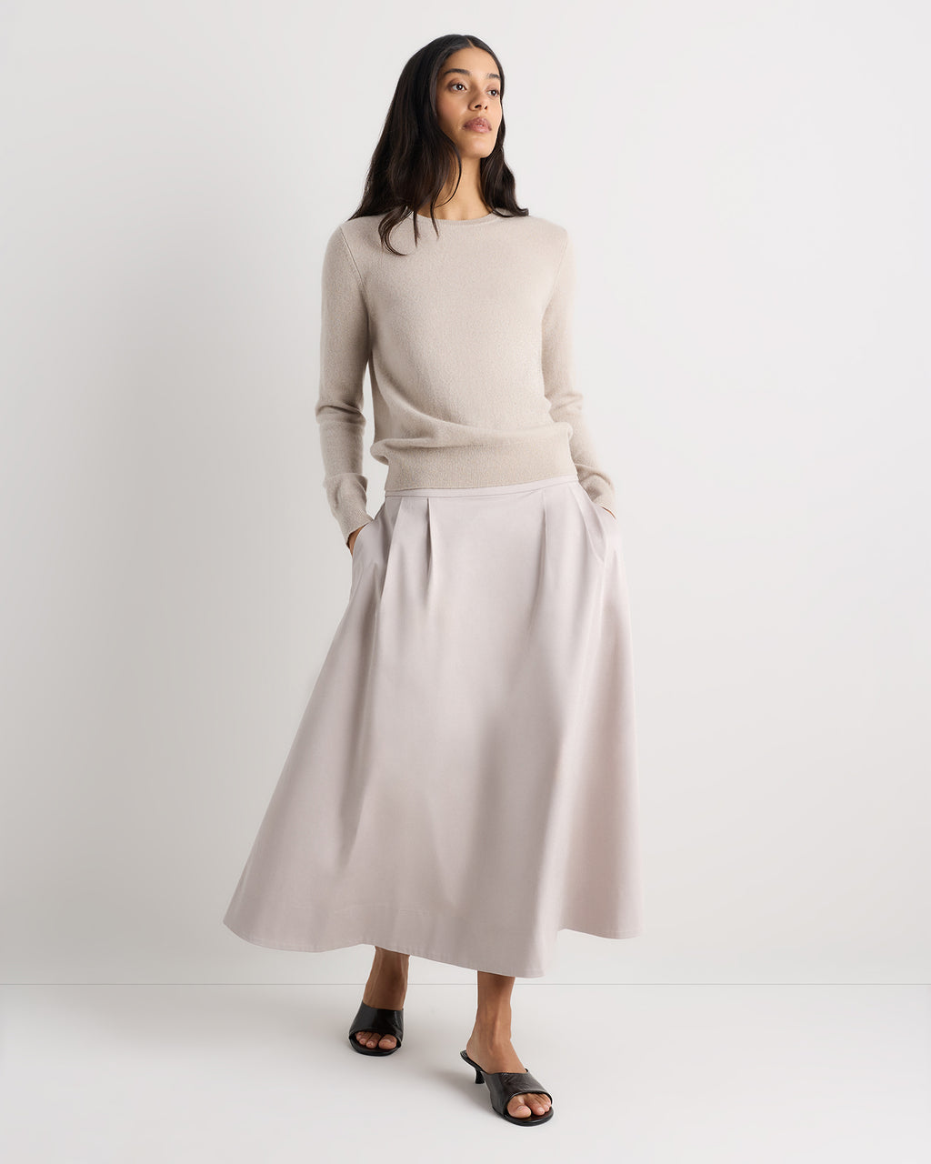 Quince Women's Organic Cotton Sateen A-Line Midi Skirt