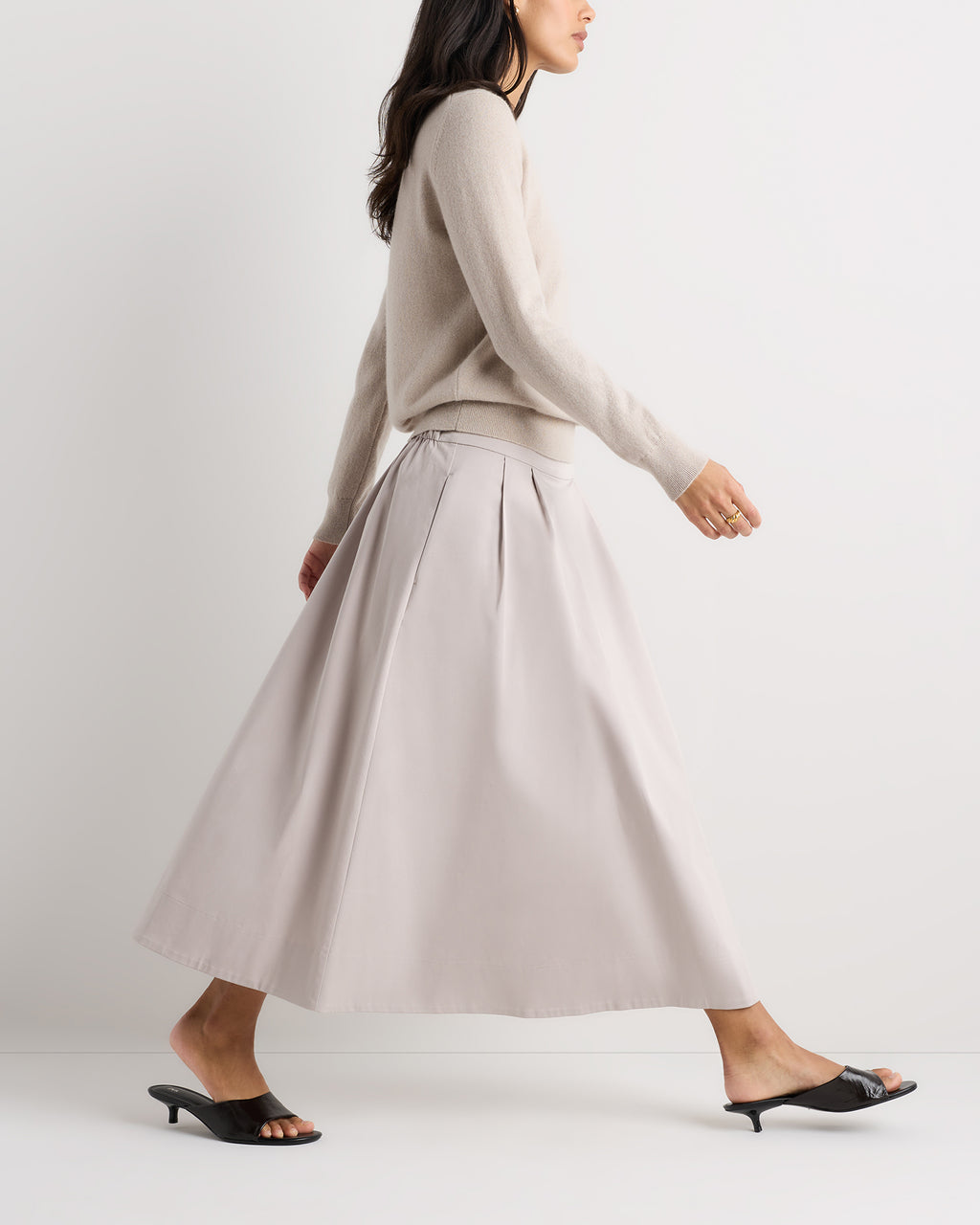 Quince Women's Organic Cotton Sateen A-Line Midi Skirt