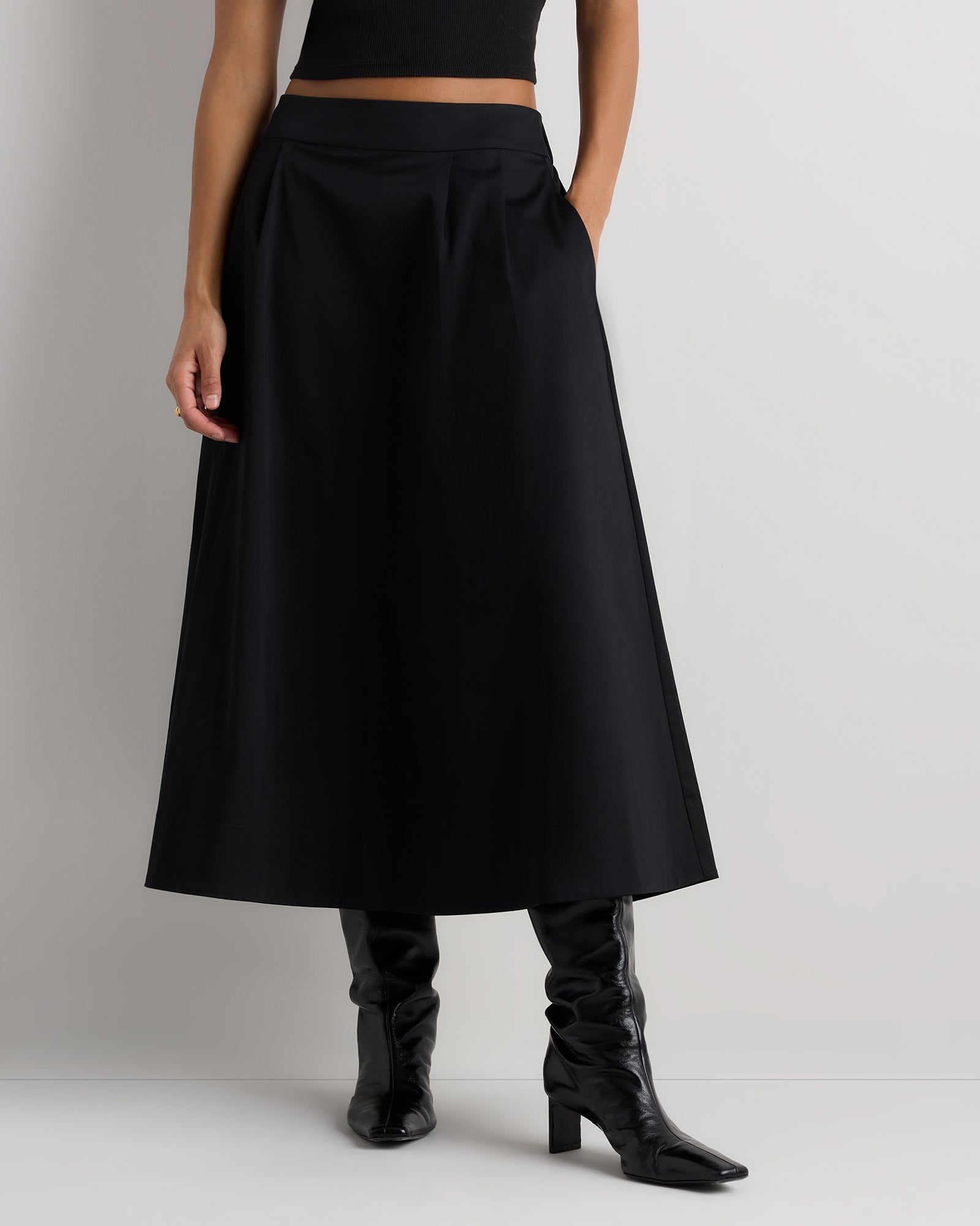 Quince Women's Organic Cotton Sateen A-Line Midi Skirt