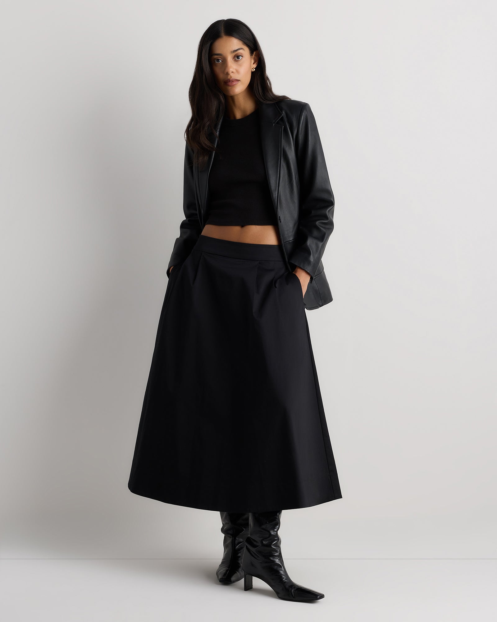 Quince Women's Organic Cotton Sateen A-Line Midi Skirt