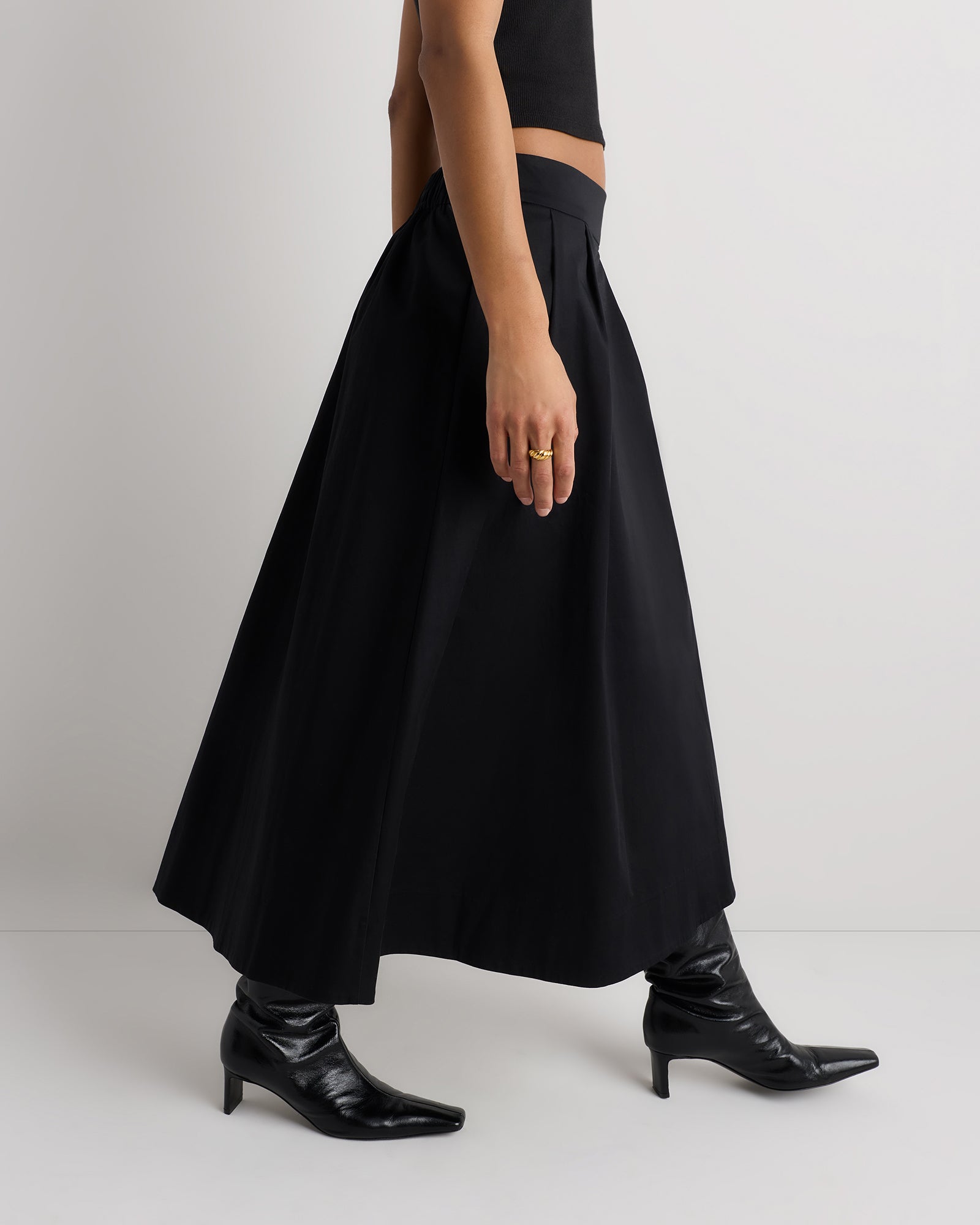 Quince Women's Organic Cotton Sateen A-Line Midi Skirt