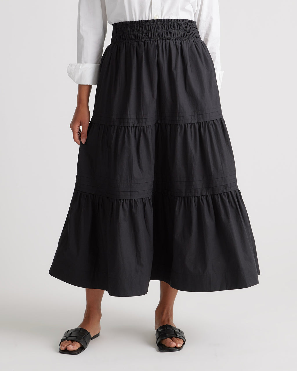Quince Women's 100% Organic Cotton Tiered Maxi Skirt