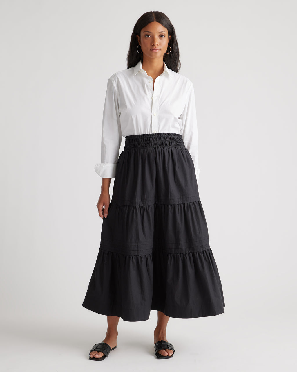 Quince Women's 100% Organic Cotton Tiered Maxi Skirt