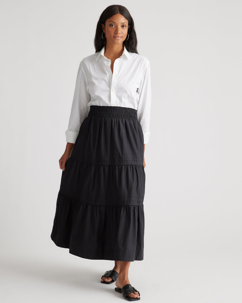 Quince Women's 100% Organic Cotton Tiered Maxi Skirt
