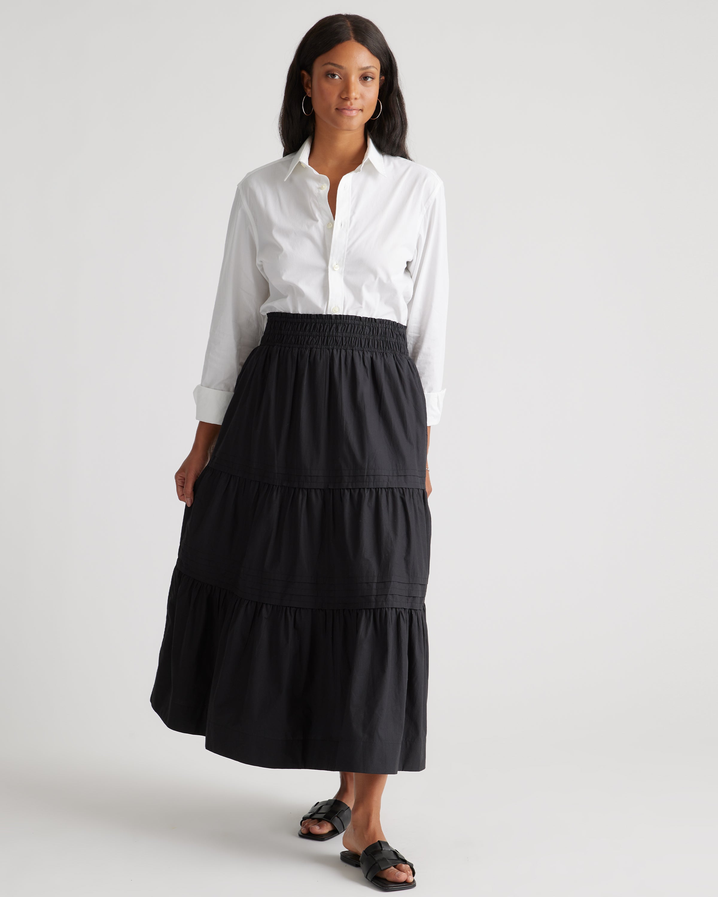 Quince Women's 100% Organic Cotton Tiered Maxi Skirt