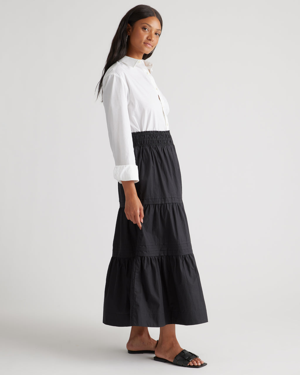 Quince Women's 100% Organic Cotton Tiered Maxi Skirt