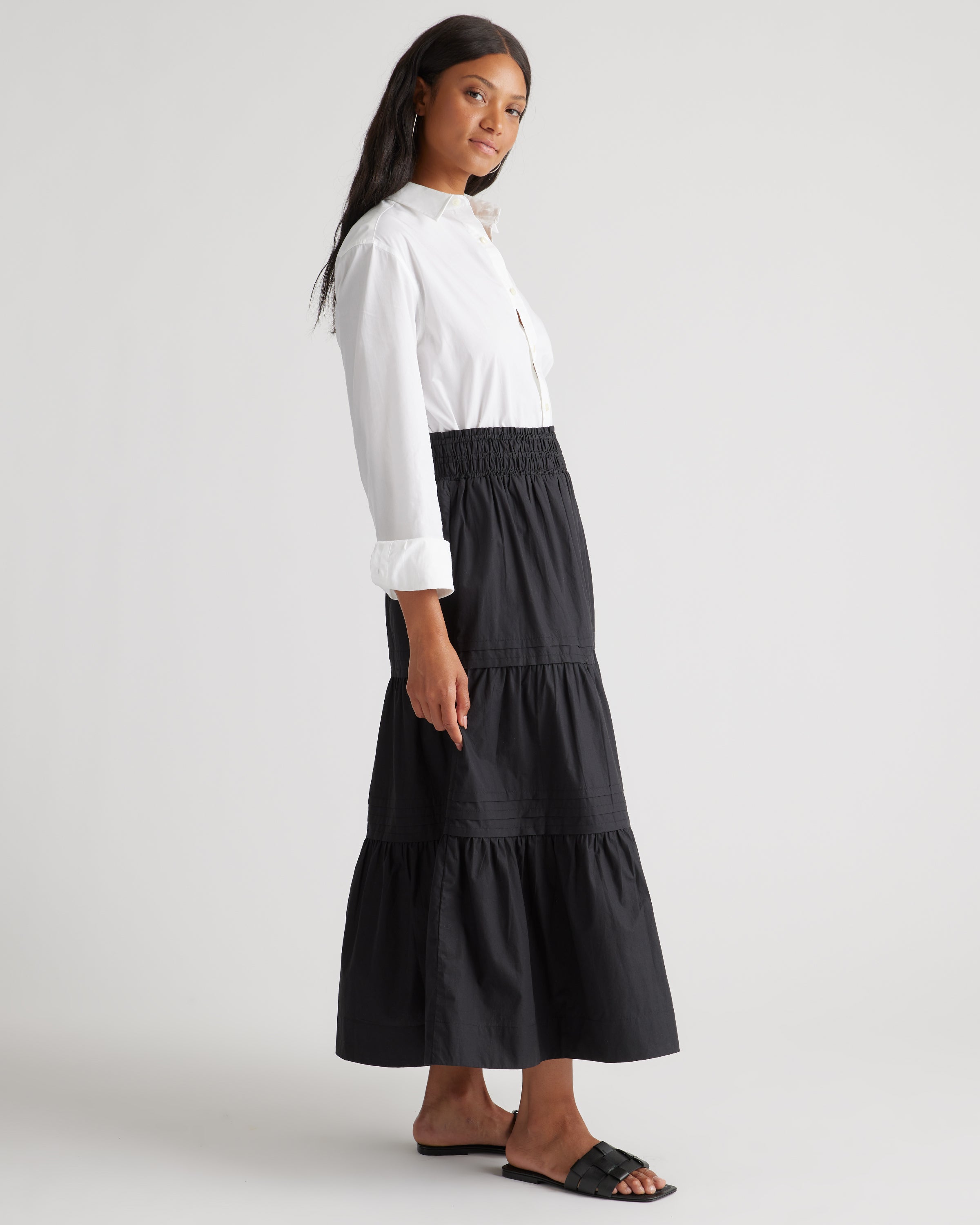 Quince Women's 100% Organic Cotton Tiered Maxi Skirt