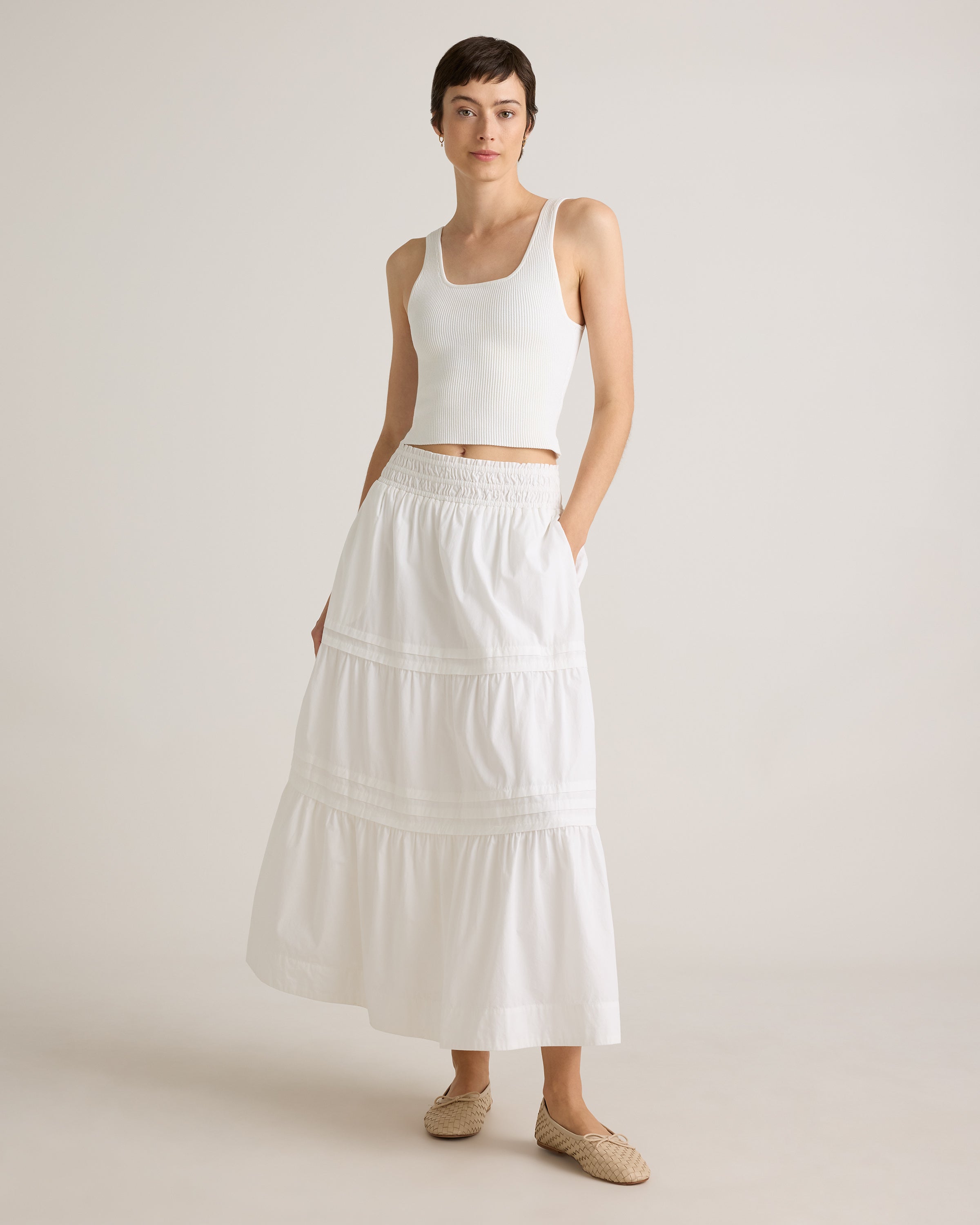 Quince Women's 100% Organic Cotton Tiered Maxi Skirt