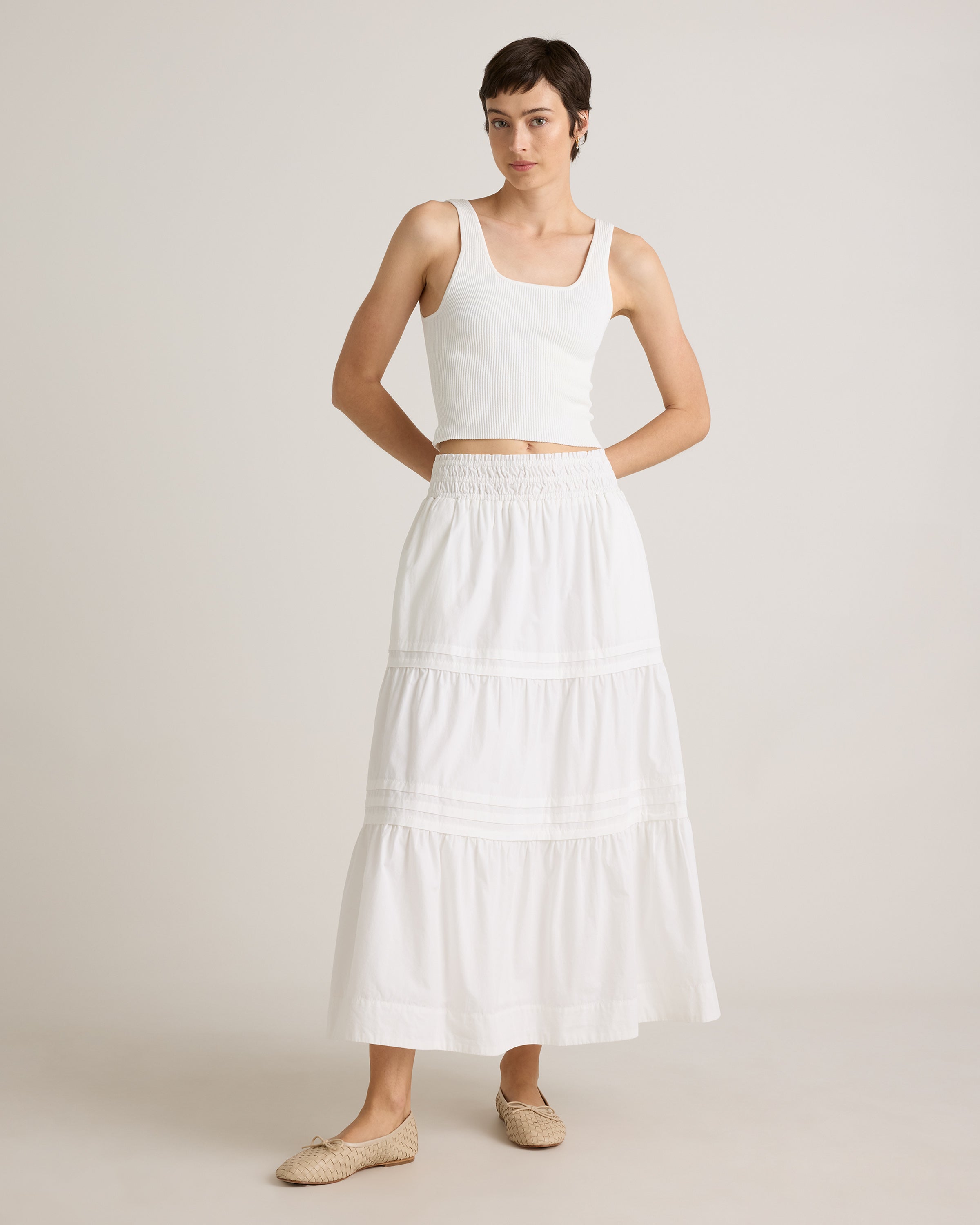 Quince Women's 100% Organic Cotton Tiered Maxi Skirt