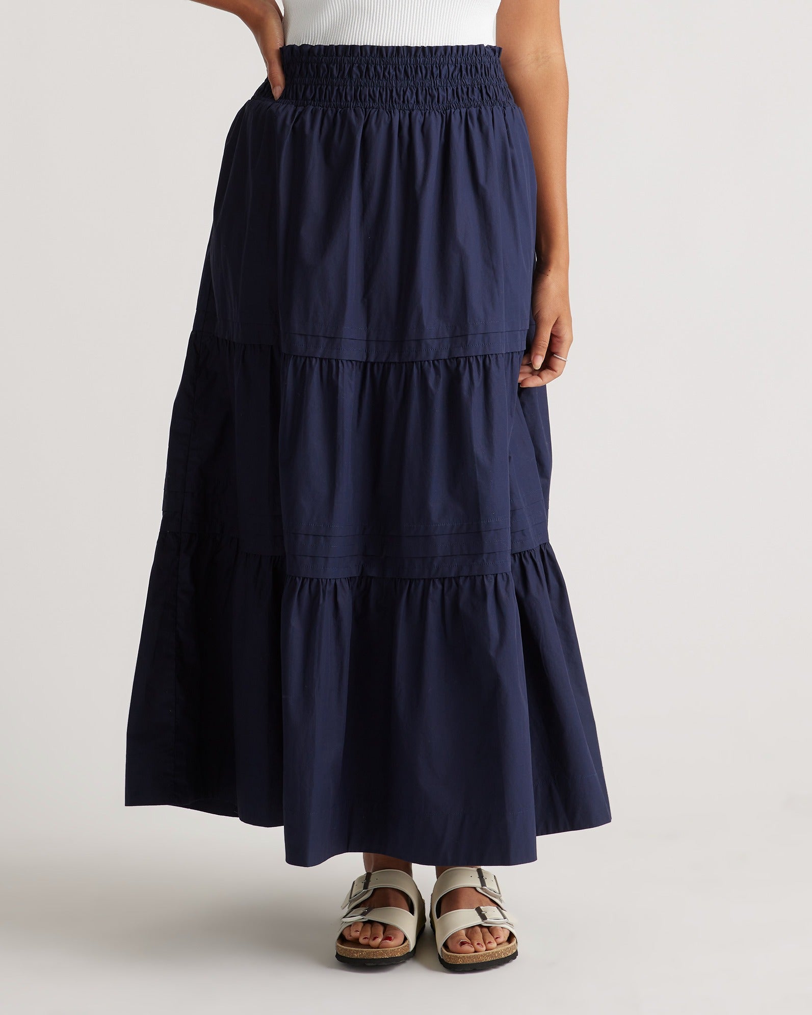 Quince Women's 100% Organic Cotton Tiered Maxi Skirt