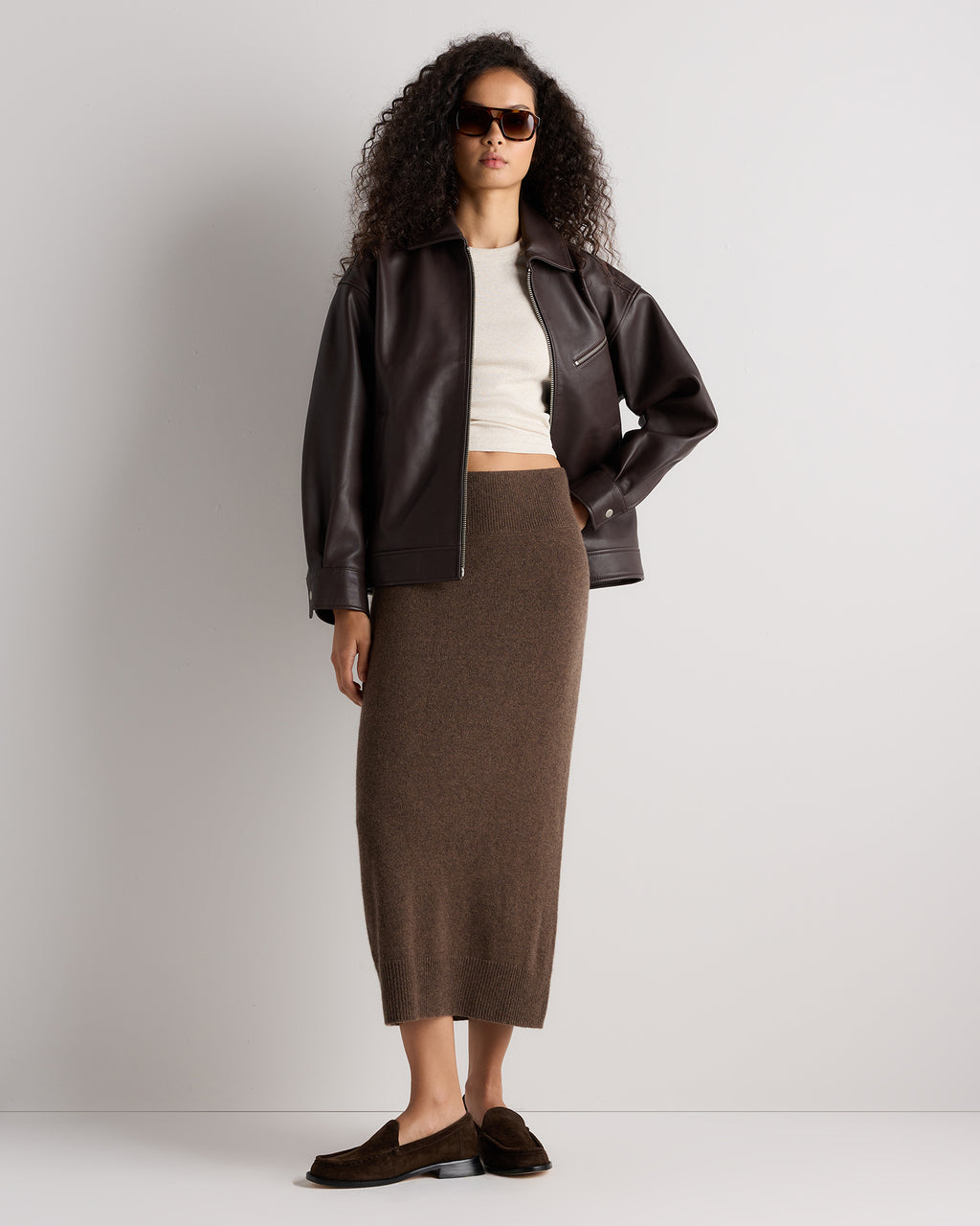Quince Women's 100% Grade A Mongolian Cashmere Fitted Midi Skirt