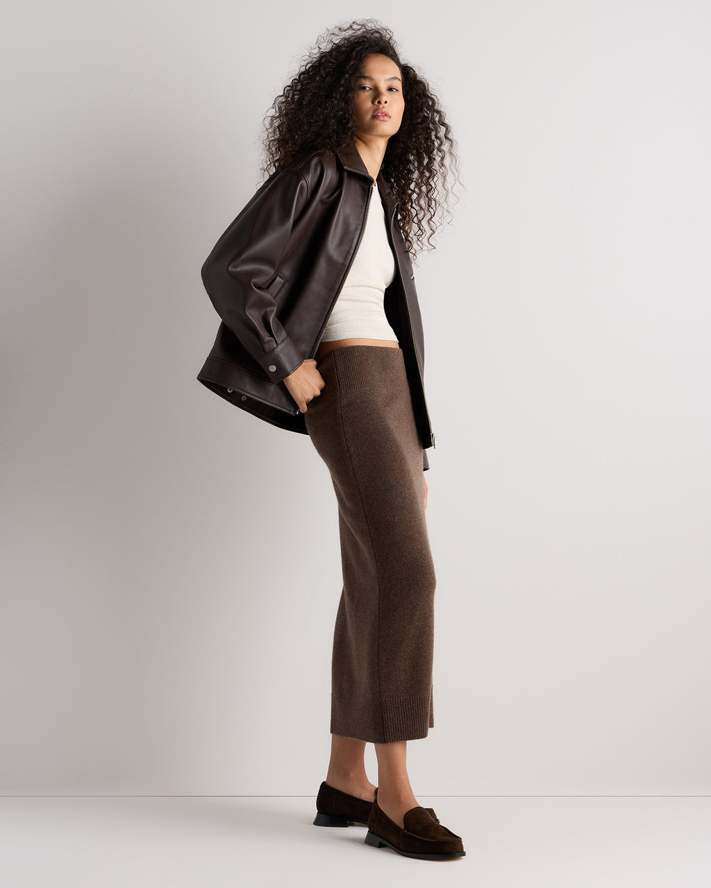Quince Women's 100% Grade A Mongolian Cashmere Fitted Midi Skirt