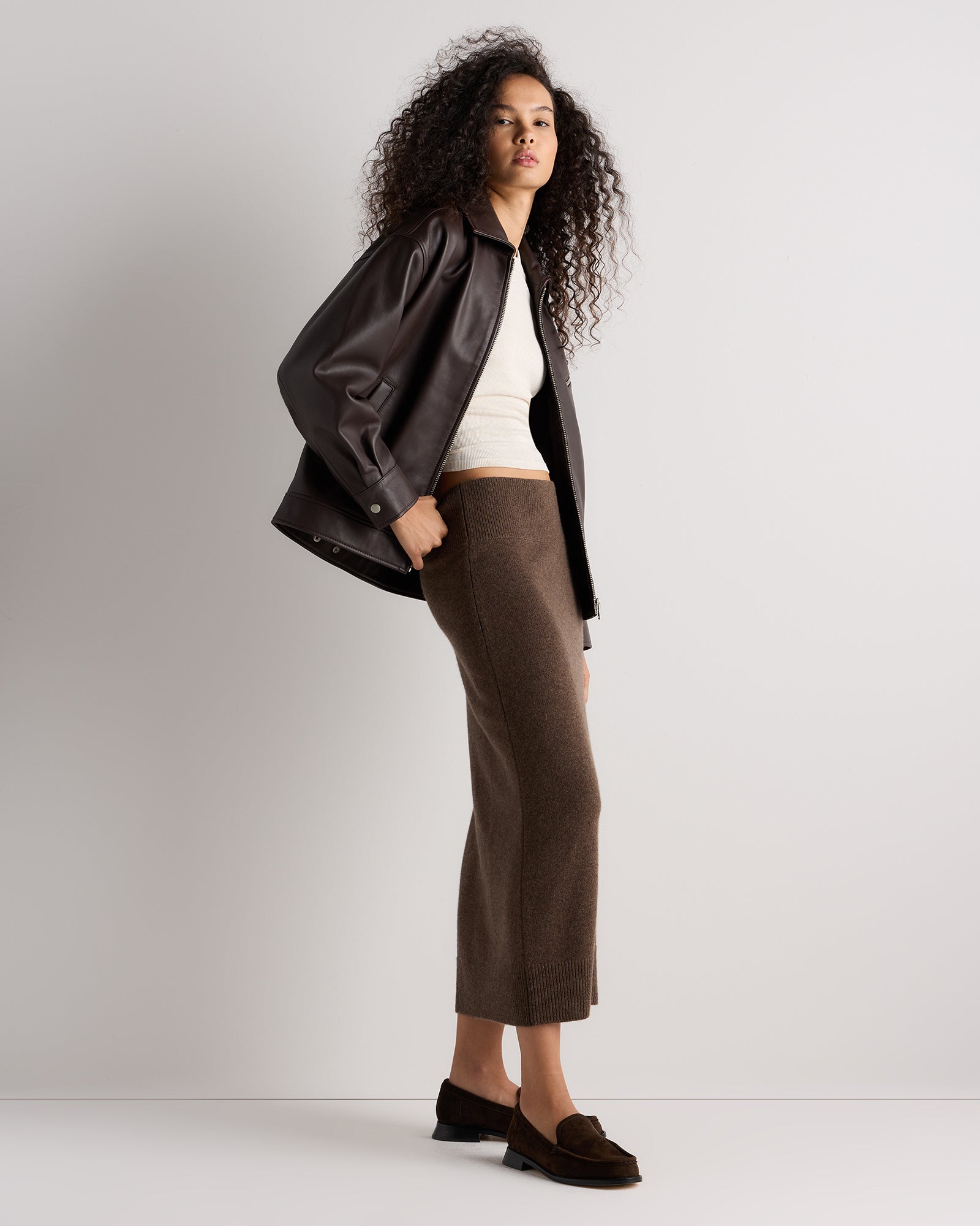 Quince Women's 100% Grade A Mongolian Cashmere Fitted Midi Skirt