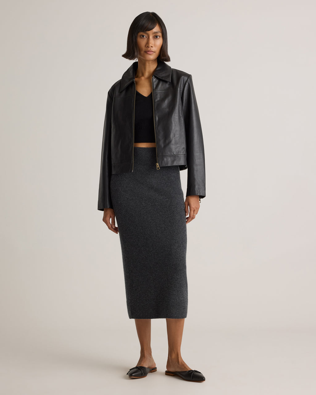 Quince Women's 100% Grade A Mongolian Cashmere Fitted Midi Skirt