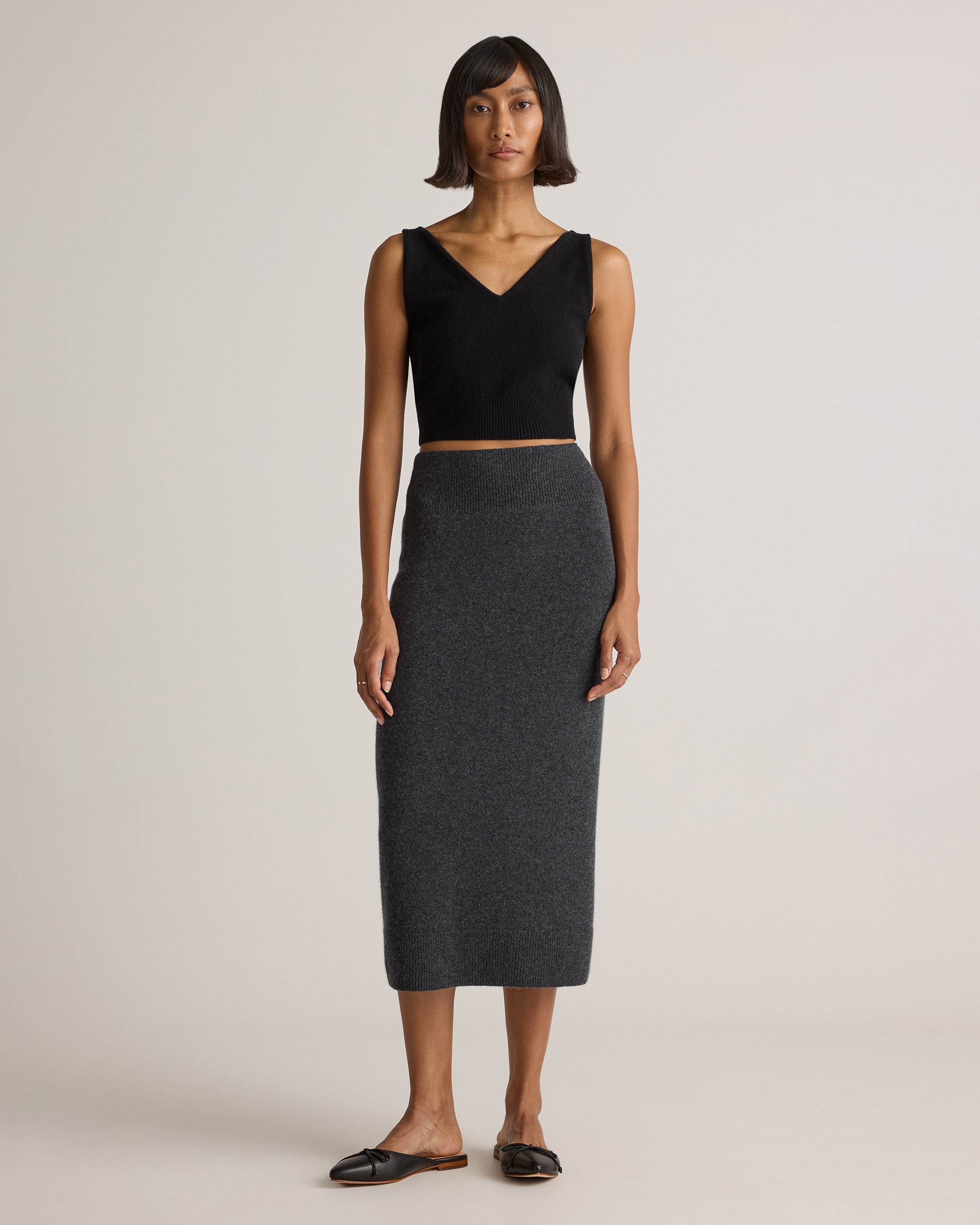 Quince Women's 100% Grade A Mongolian Cashmere Fitted Midi Skirt